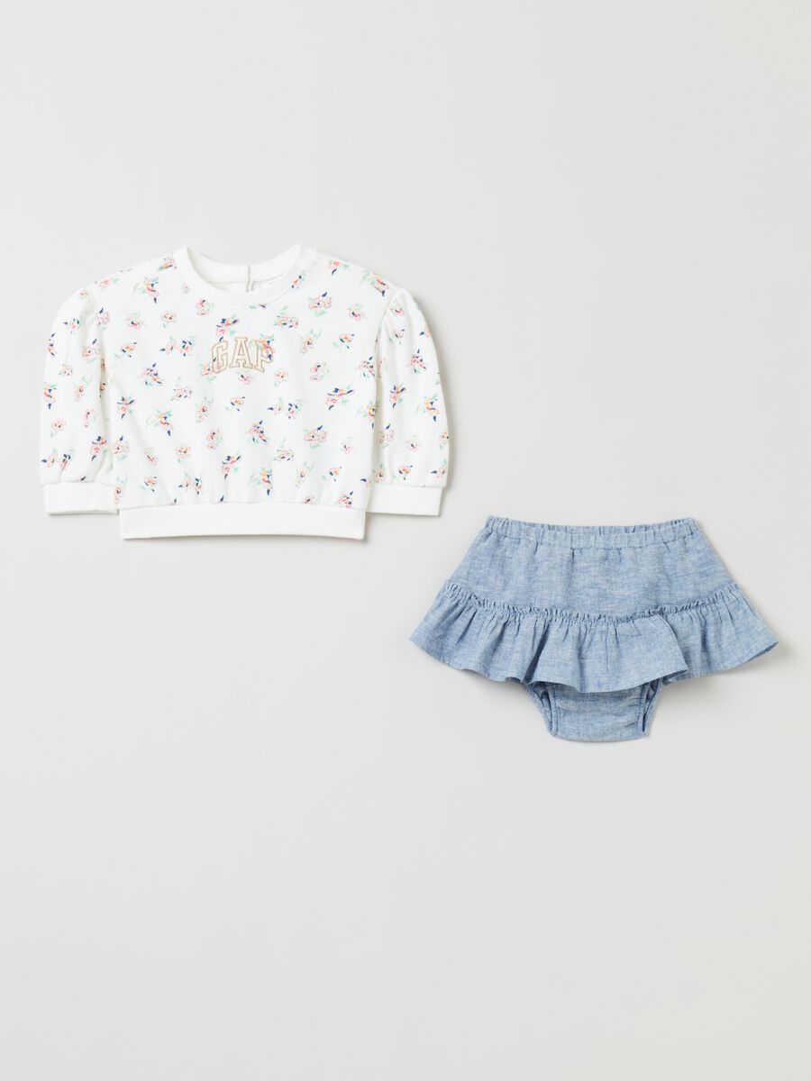 Embroidered sweatshirt and frilled culotte set_0