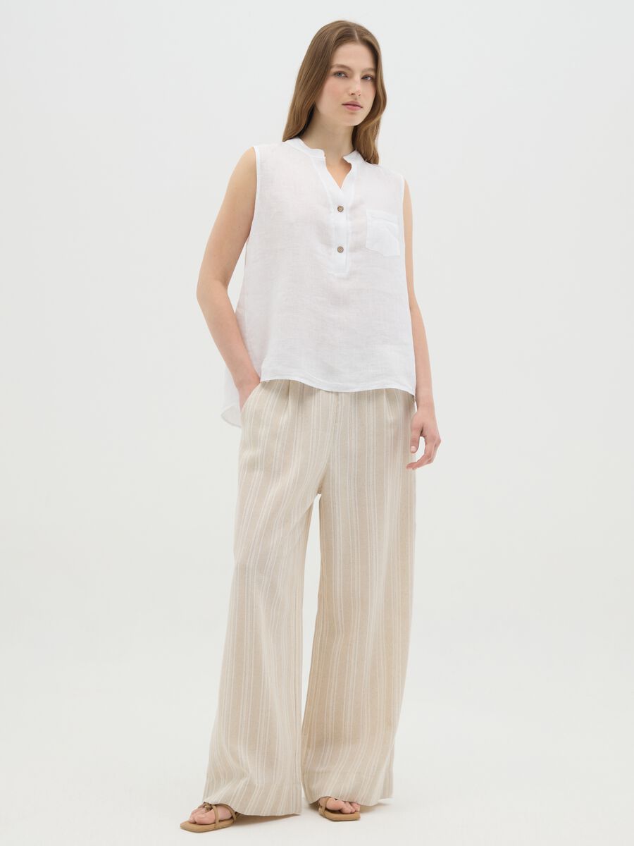 Women's white sleeveless linen blouse regular fit_2