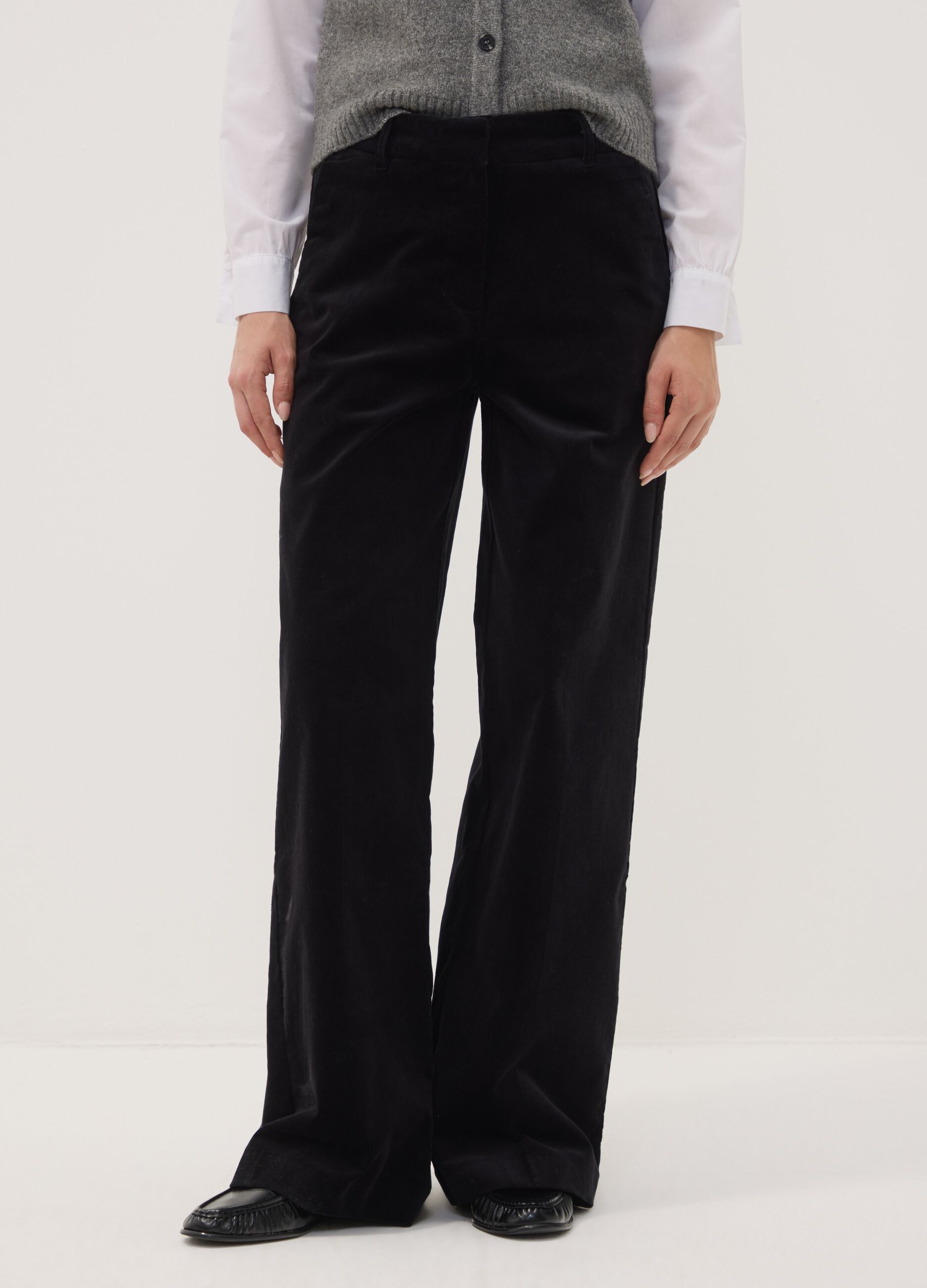 Black The Iconic Pants straight-leg ribbed stretch cotton trousers