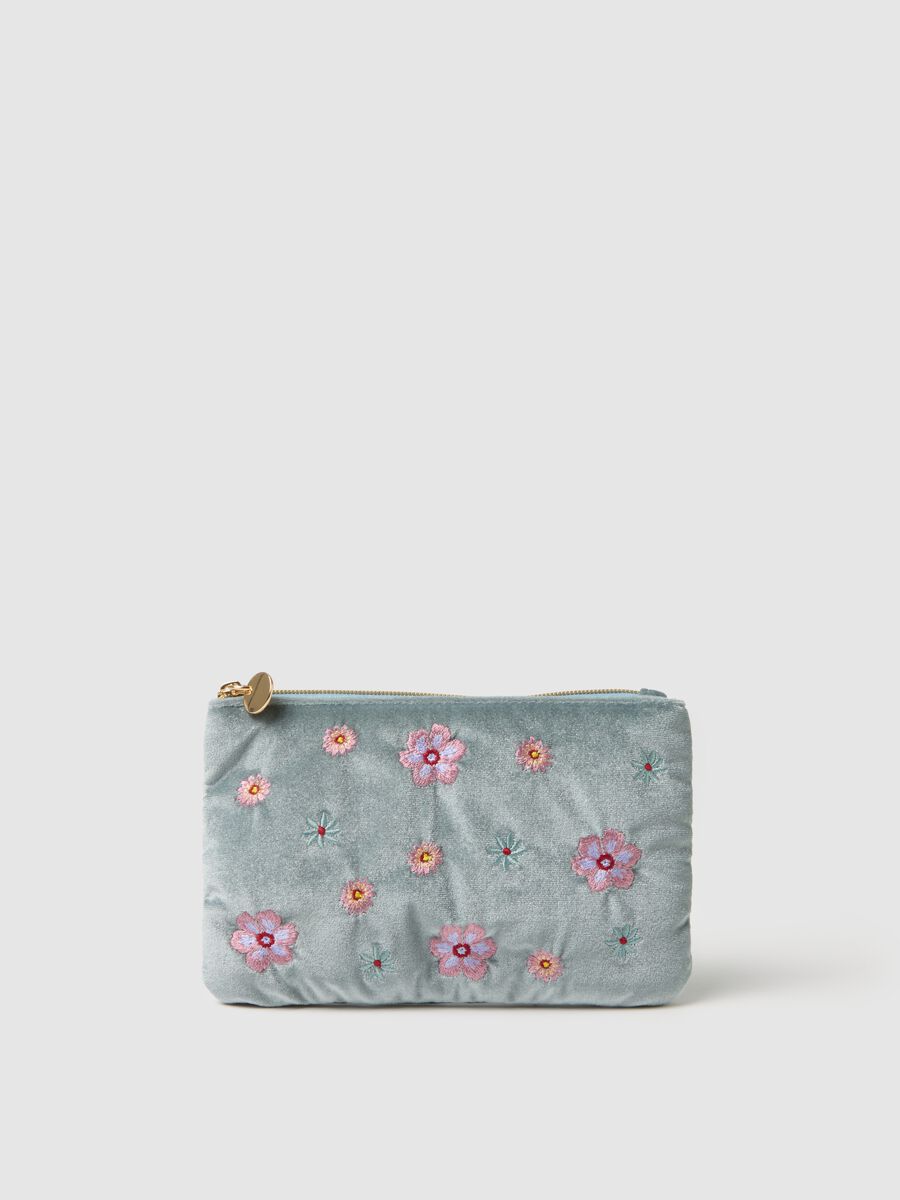 Multicolour clutch with floral embroidery and zip_0