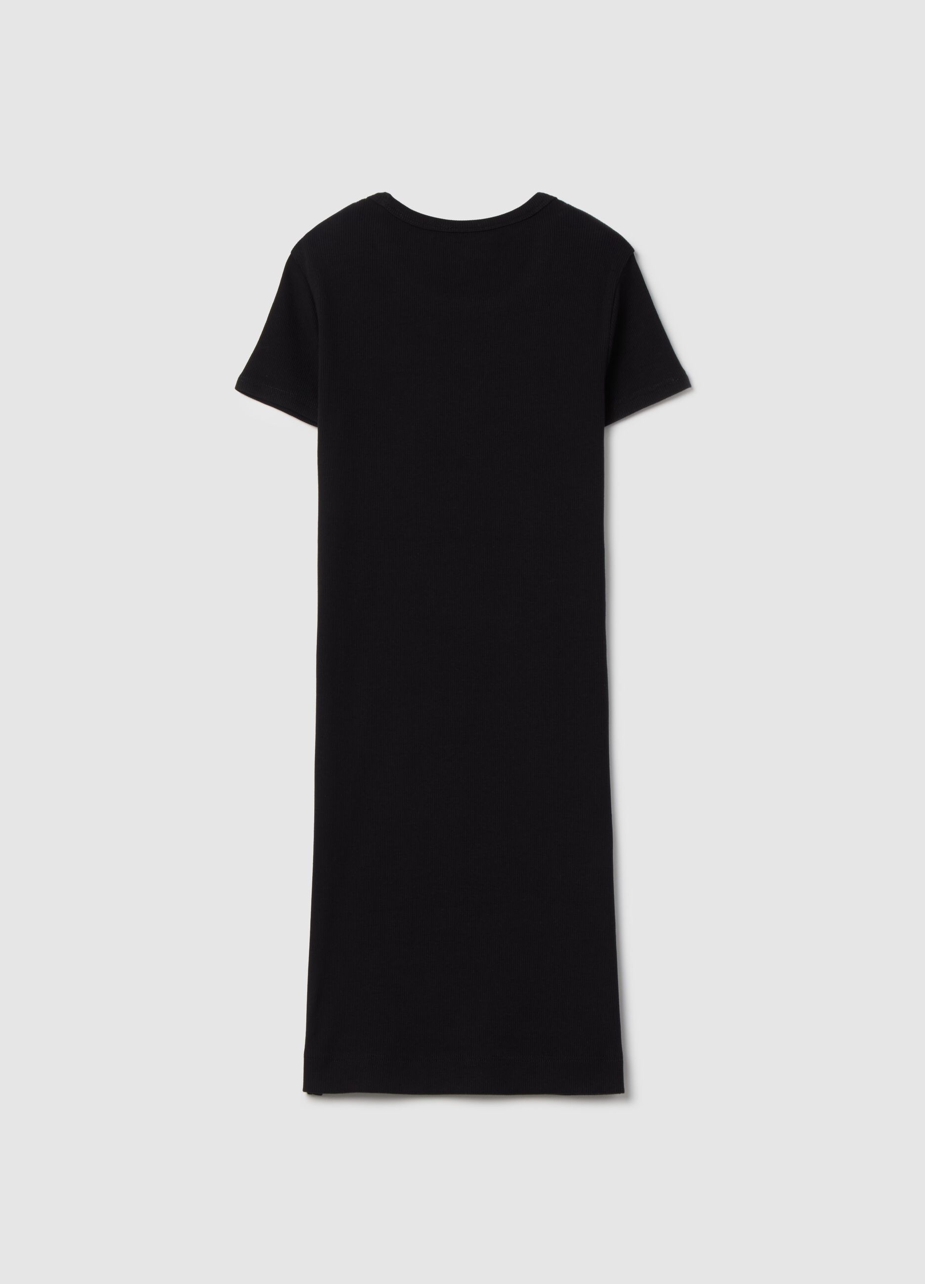 Long dress in stretch cotton with ribbing and heart