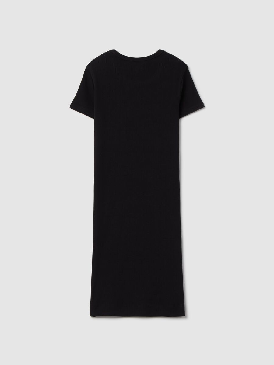 Long dress in stretch cotton with ribbing and heart_4