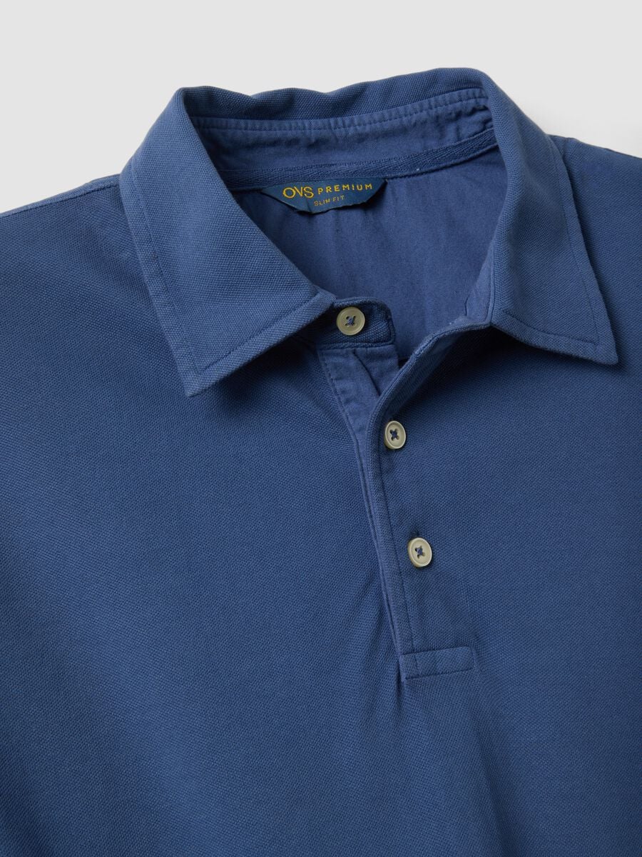Blue pure cotton slim-fit short-sleeve polo_5