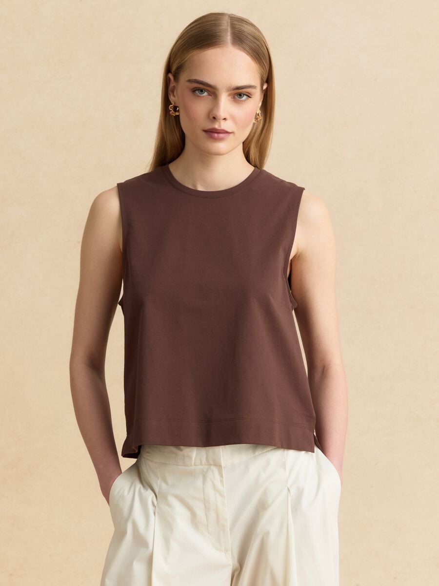 Brown cotton-blend tank top_1