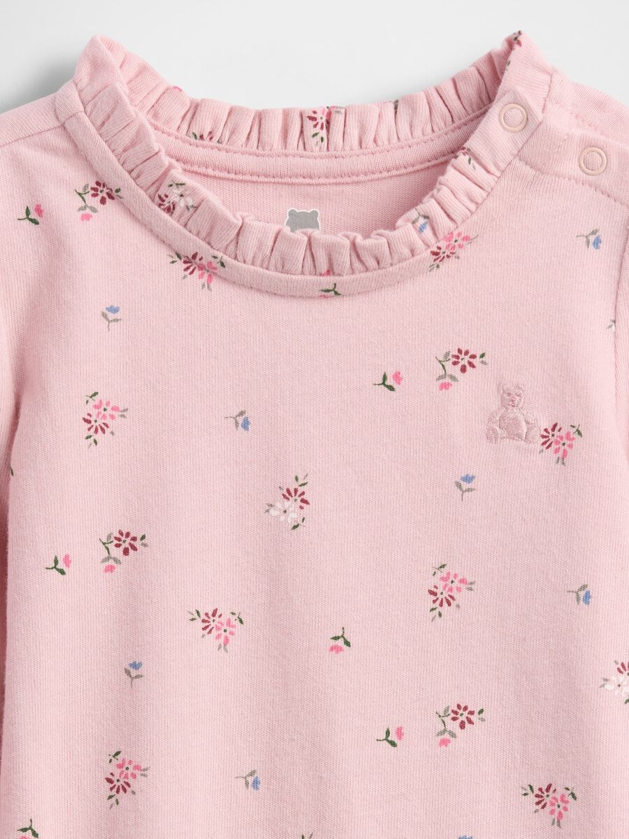Pink cotton bodysuit with floral pattern_2