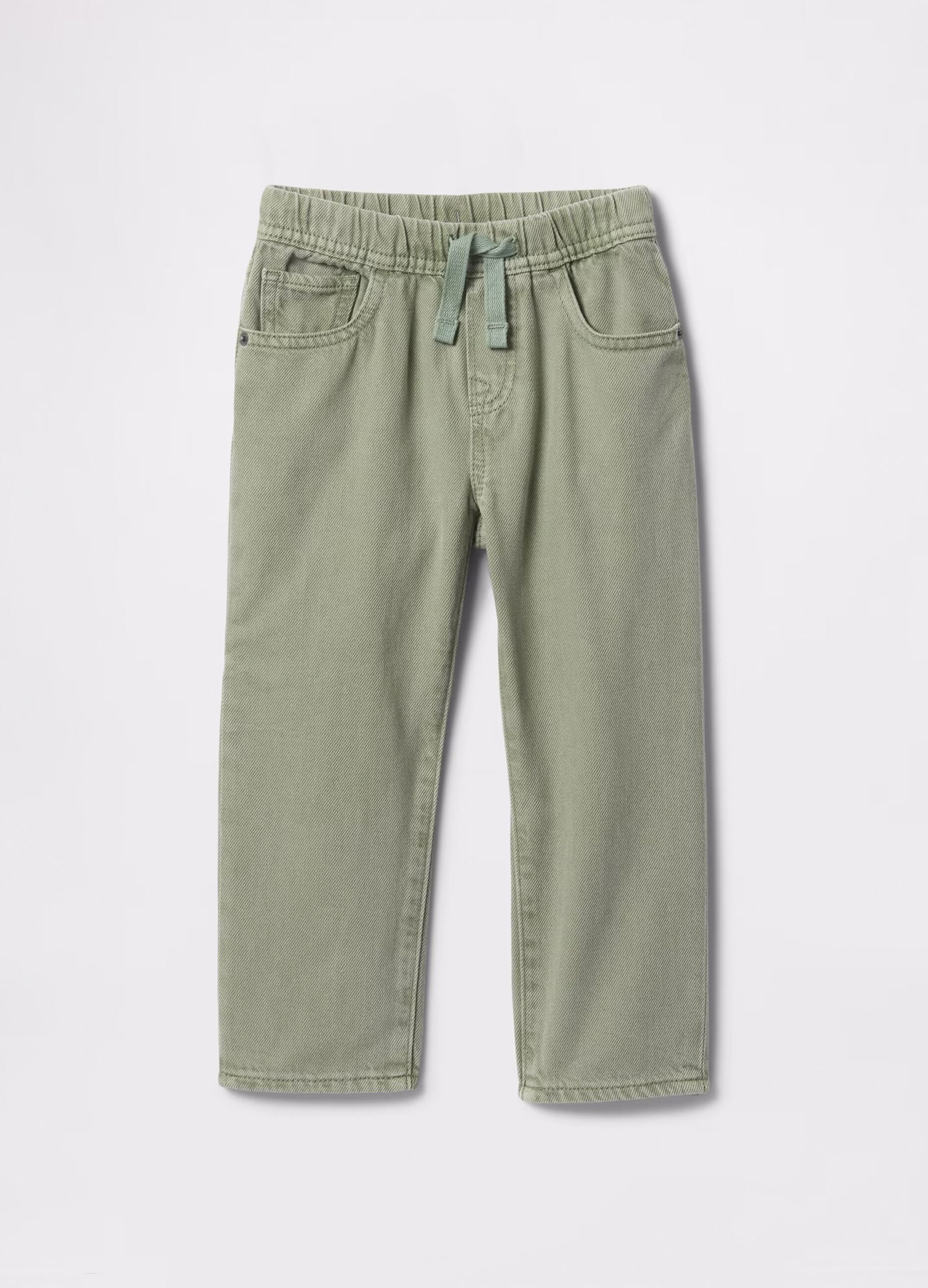 Green trousers in cotton and Lyocell with drawstring