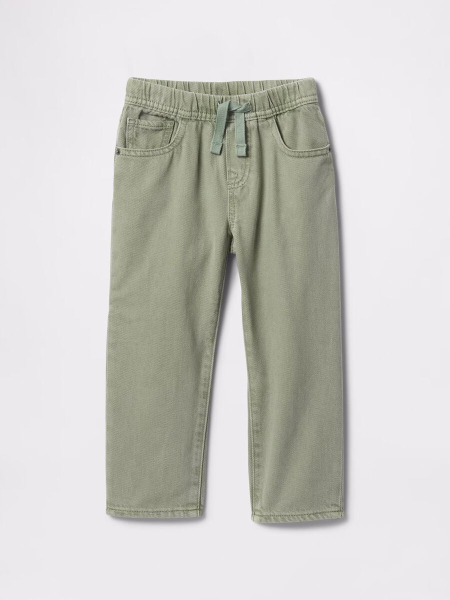Green trousers in cotton and Lyocell with drawstring_1
