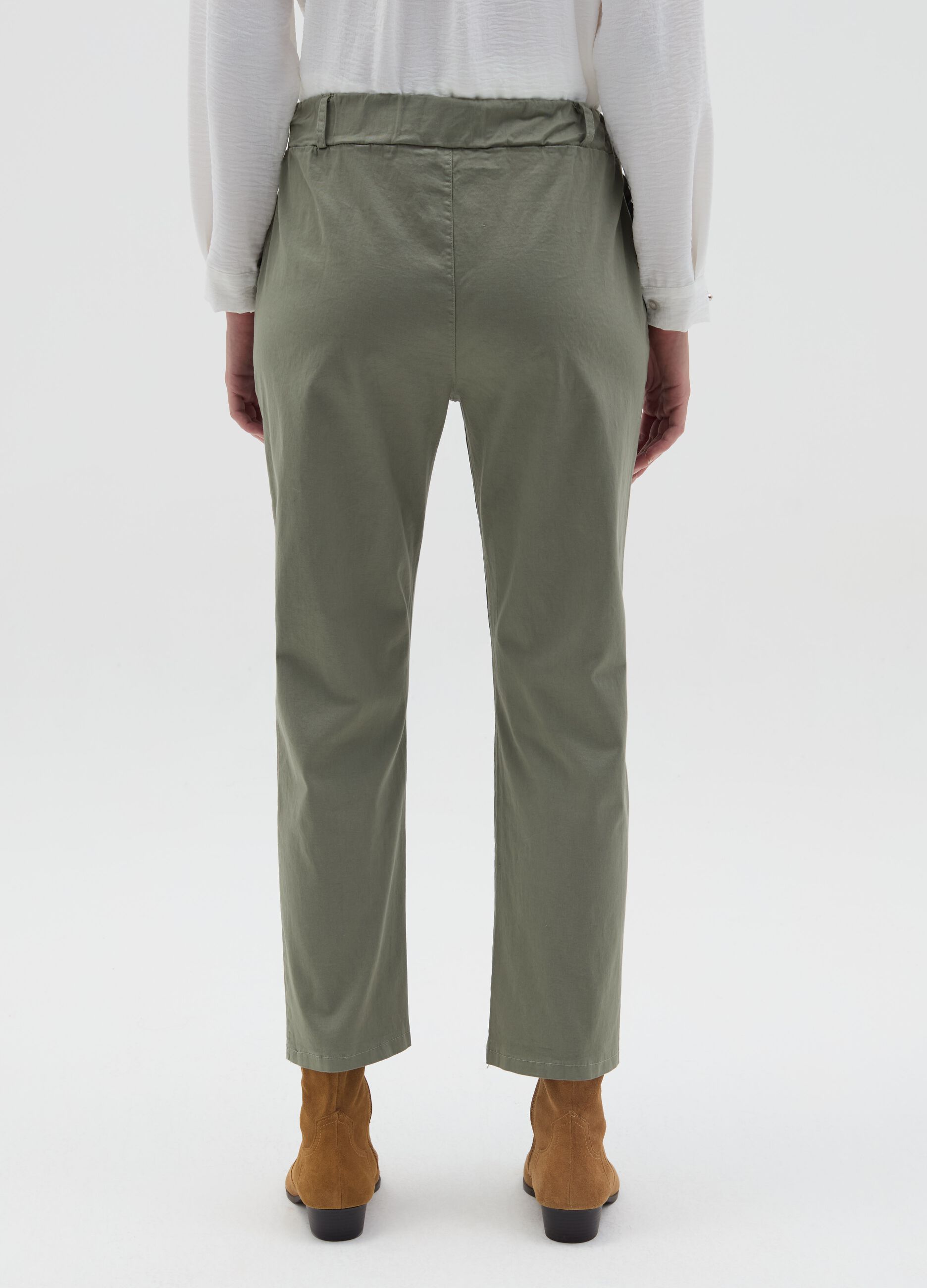 Stretch cotton trousers with drawstring