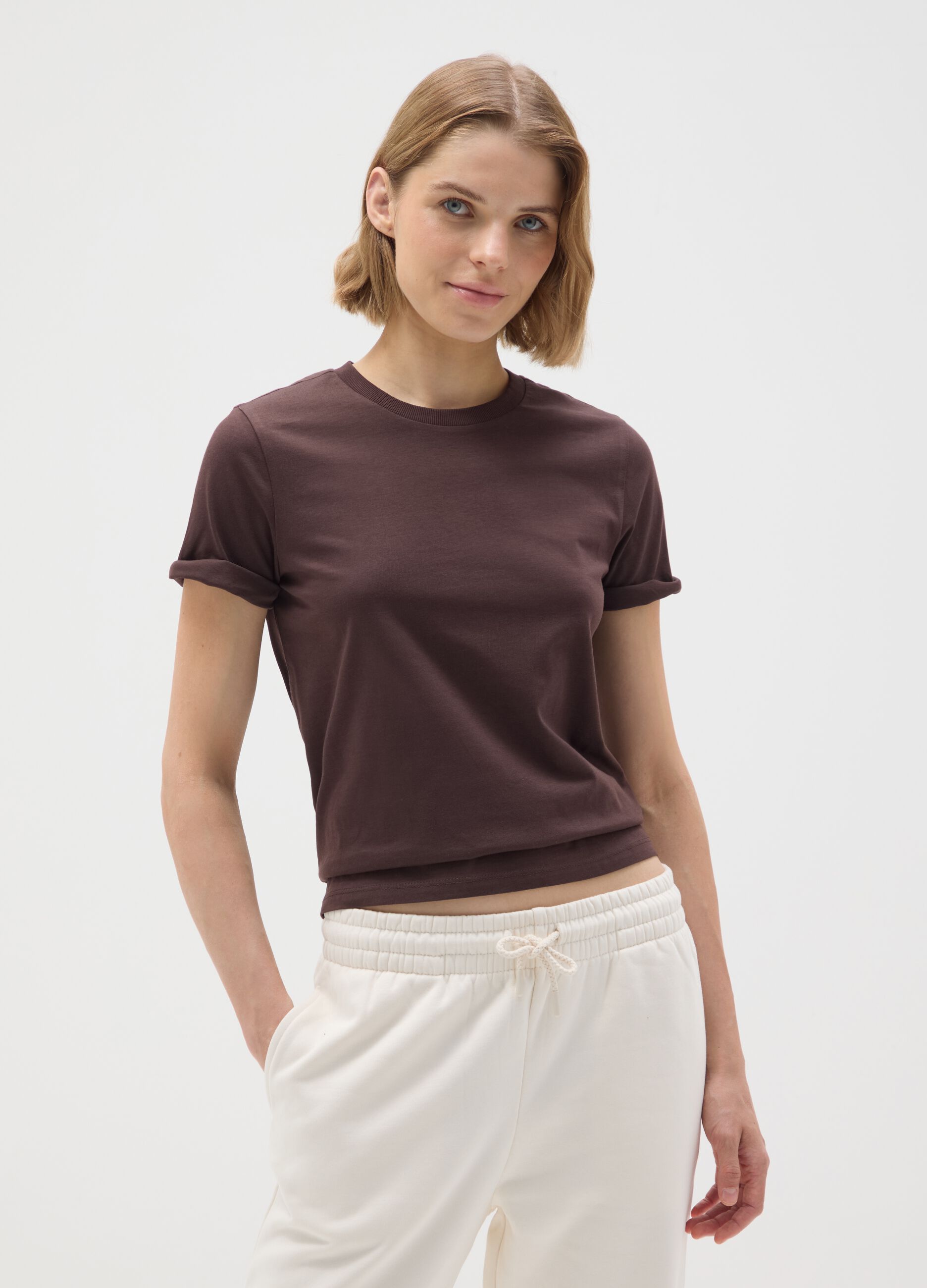 T-shirt in puro cotone marrone regular fit