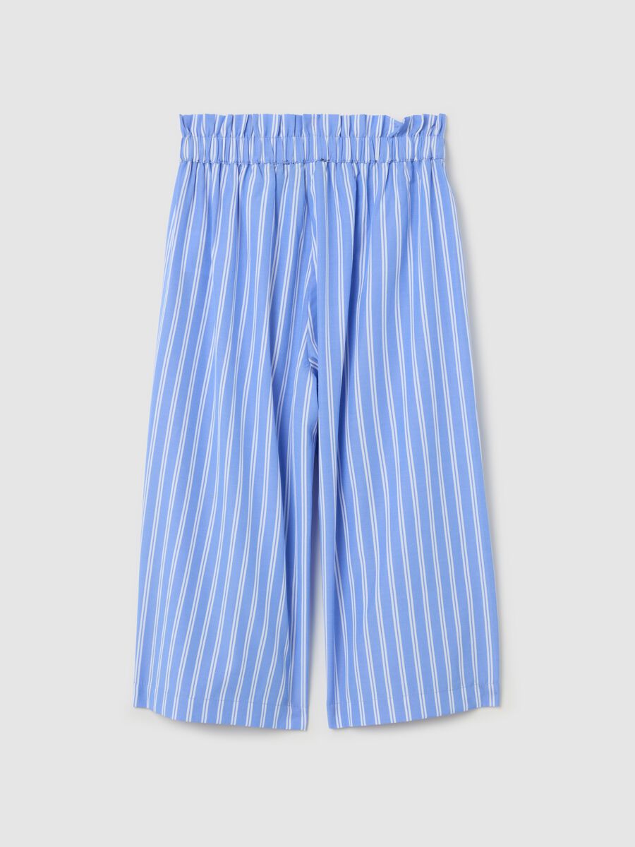 Culotte trousers with white and light blue stripes and flowers_1