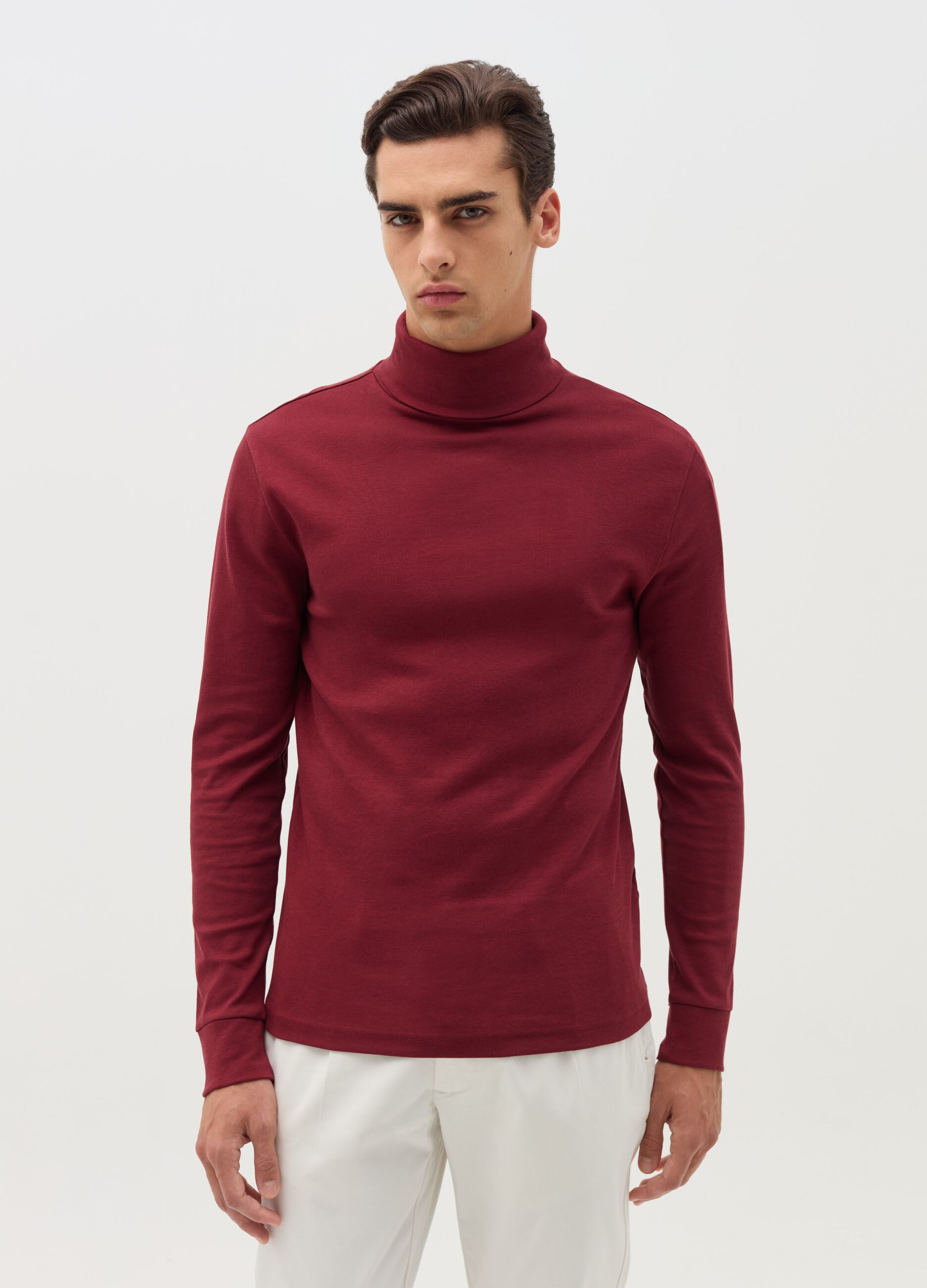 Interlock cotton T-shirt with high neck