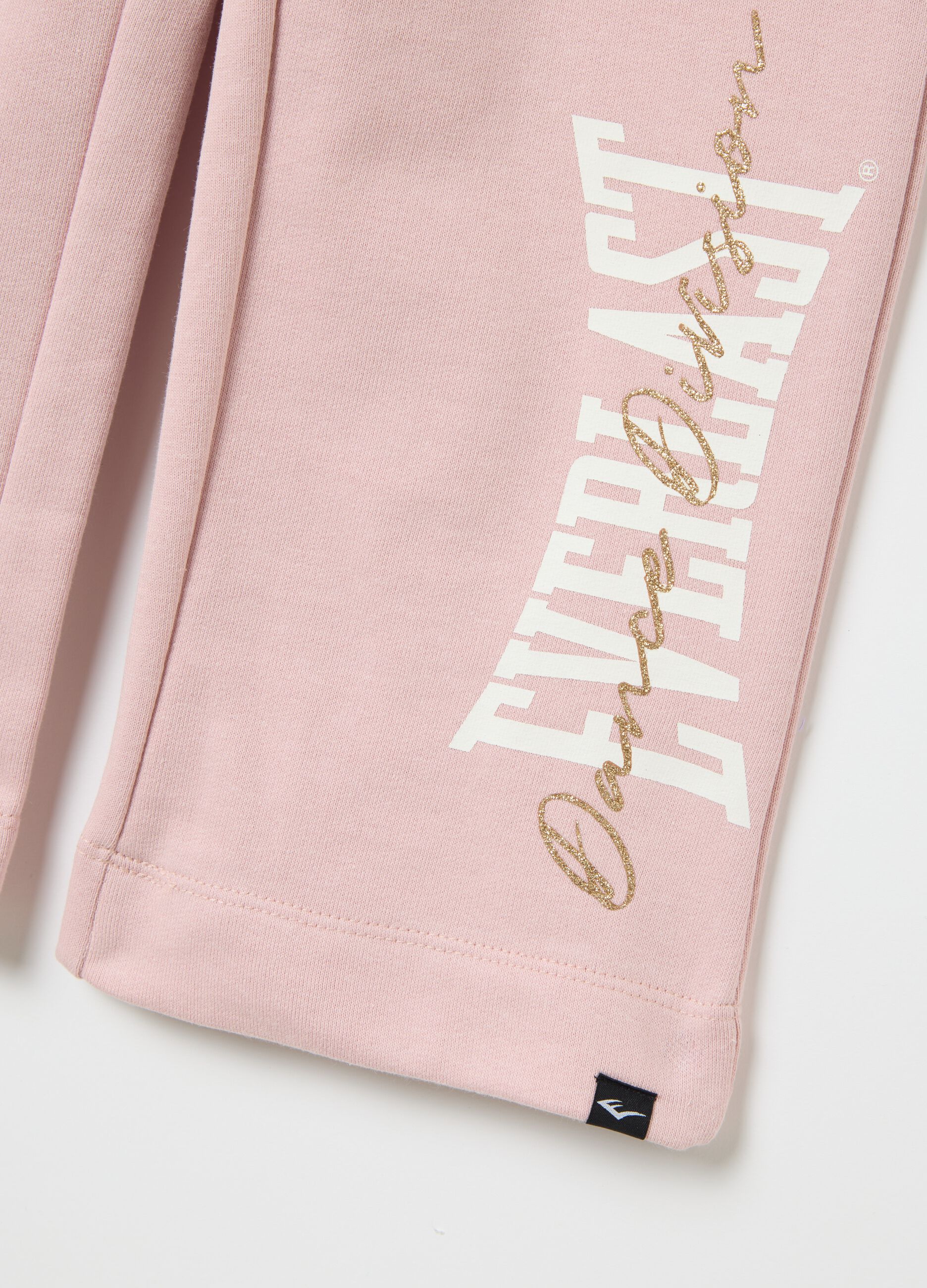Pink joggers with drawstring and logo print with glitter details