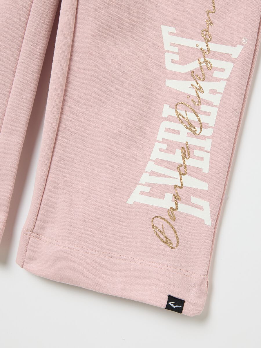 Pink joggers with drawstring and logo print with glitter details_2