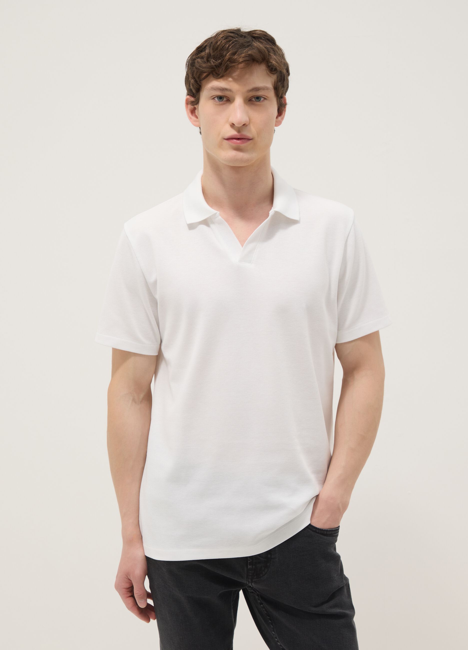 Polo bianca in cotone elasticizzato