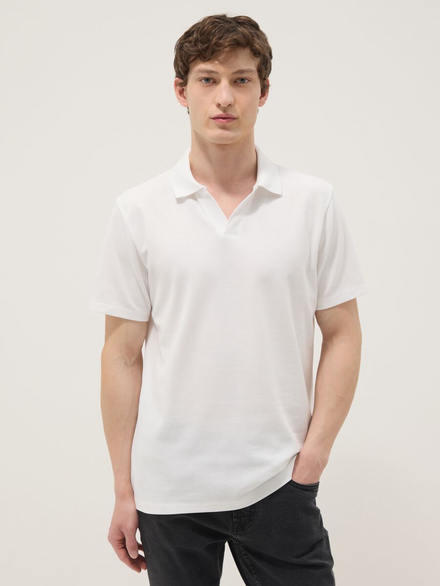 White stretch cotton polo shirt_0