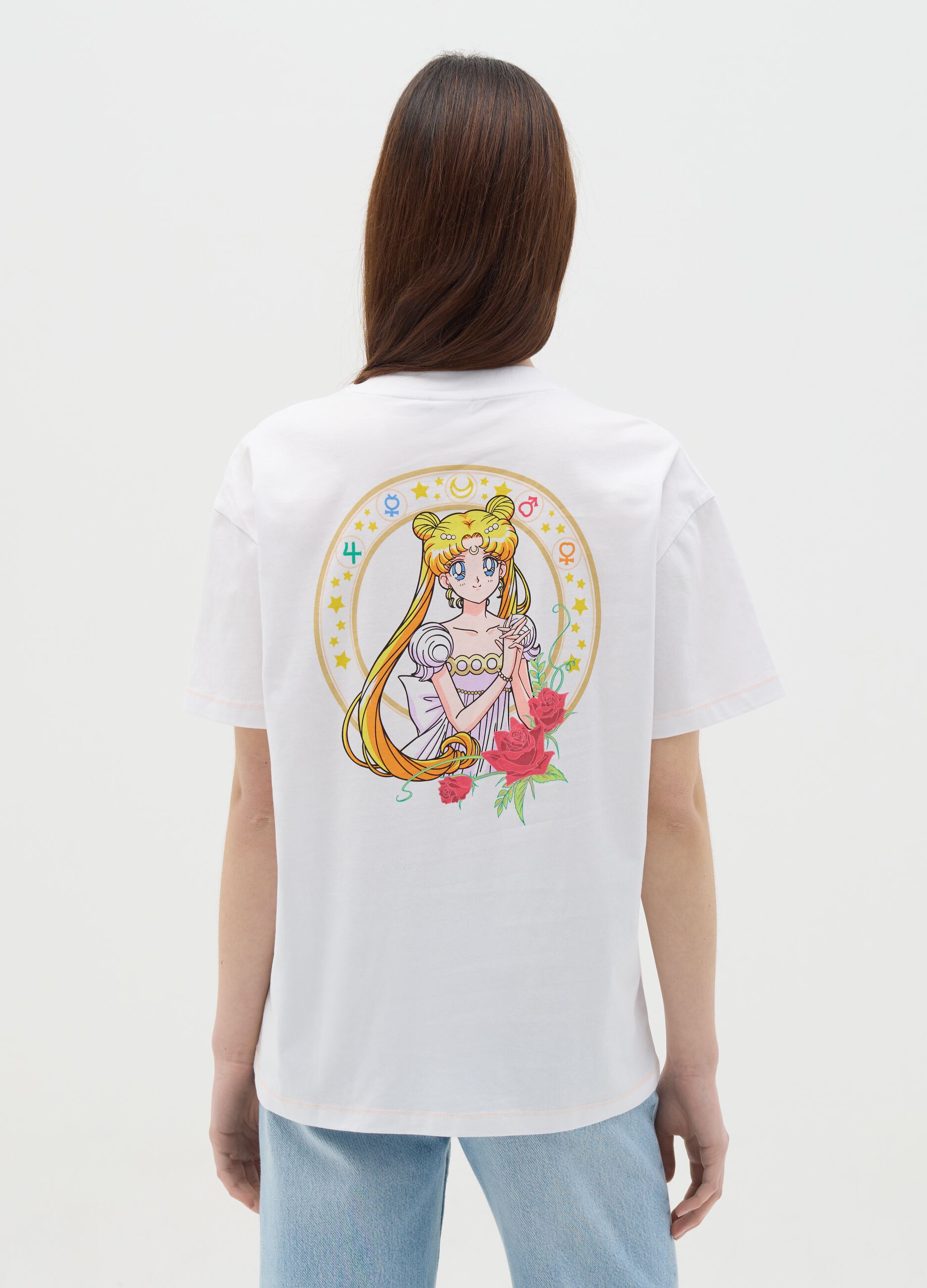 White cotton T-shirt with Sailor Moon print