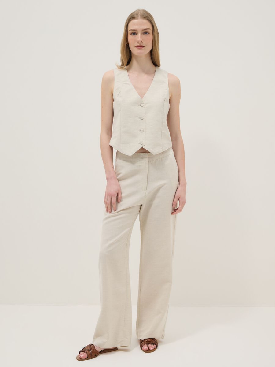 Beige linen-blend slim-fit waistcoat with buttons_1