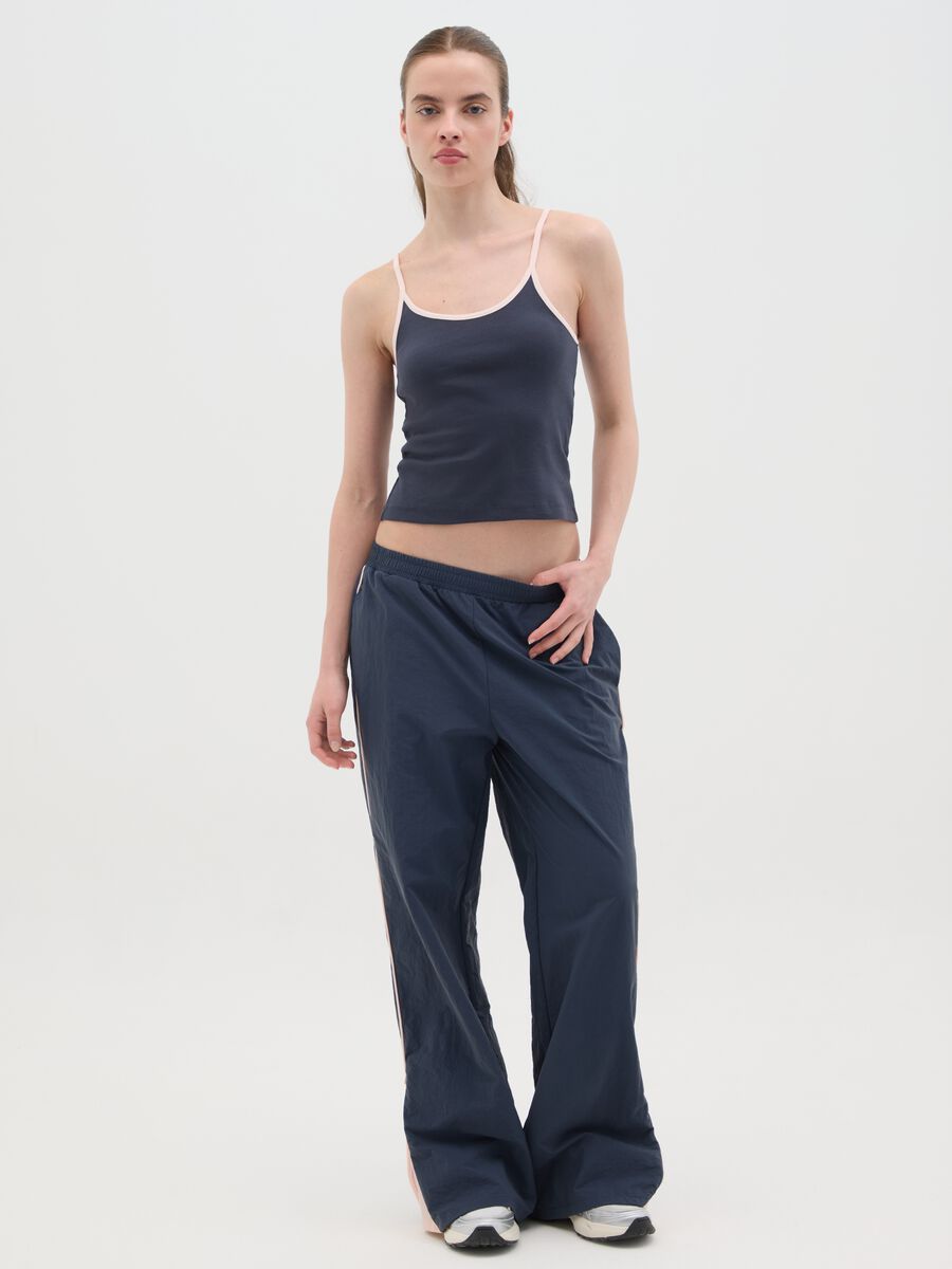 Women's sleeveless top in pure blue cotton regular fit_1