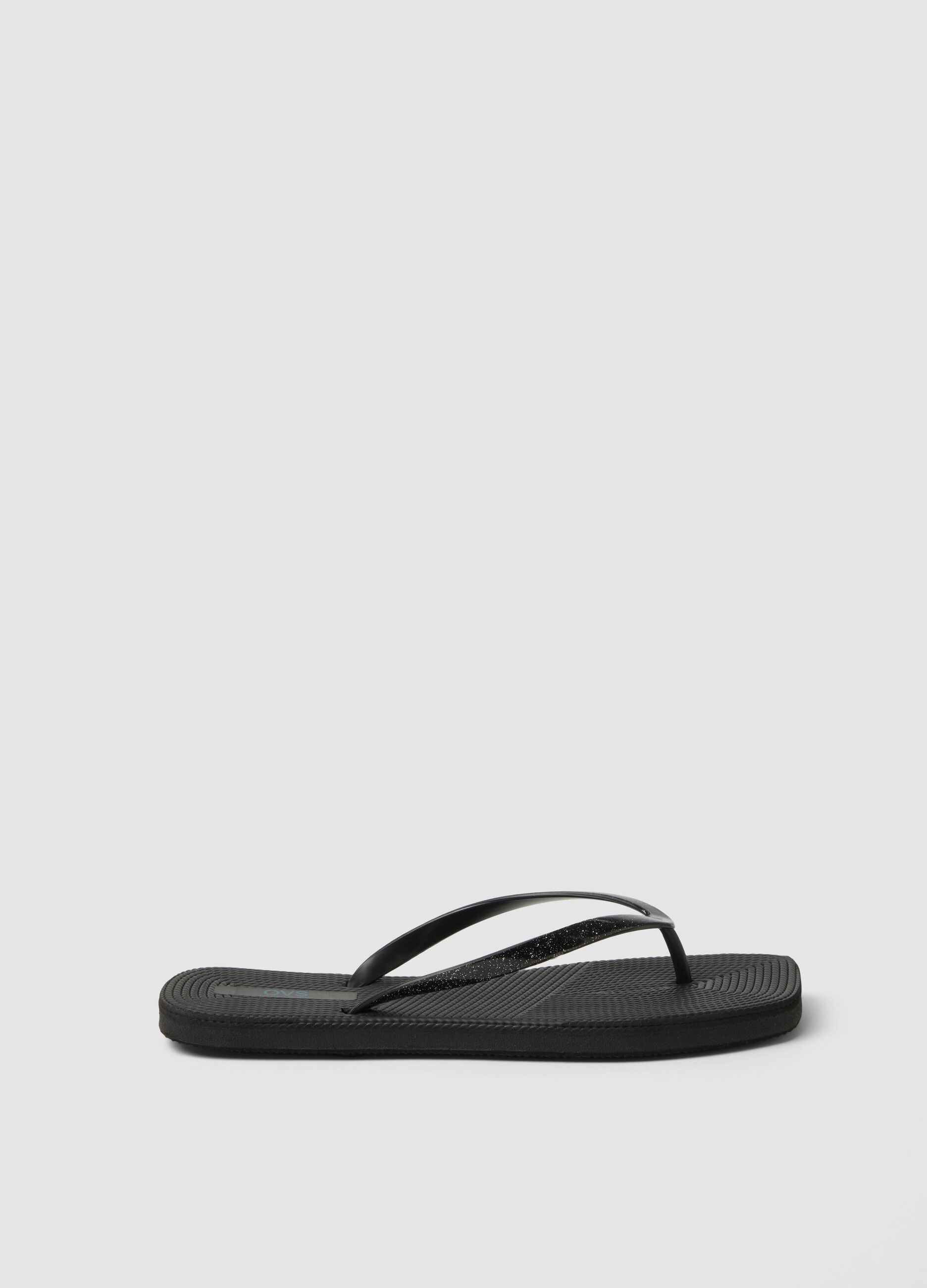 Black flip-flops with glitter straps