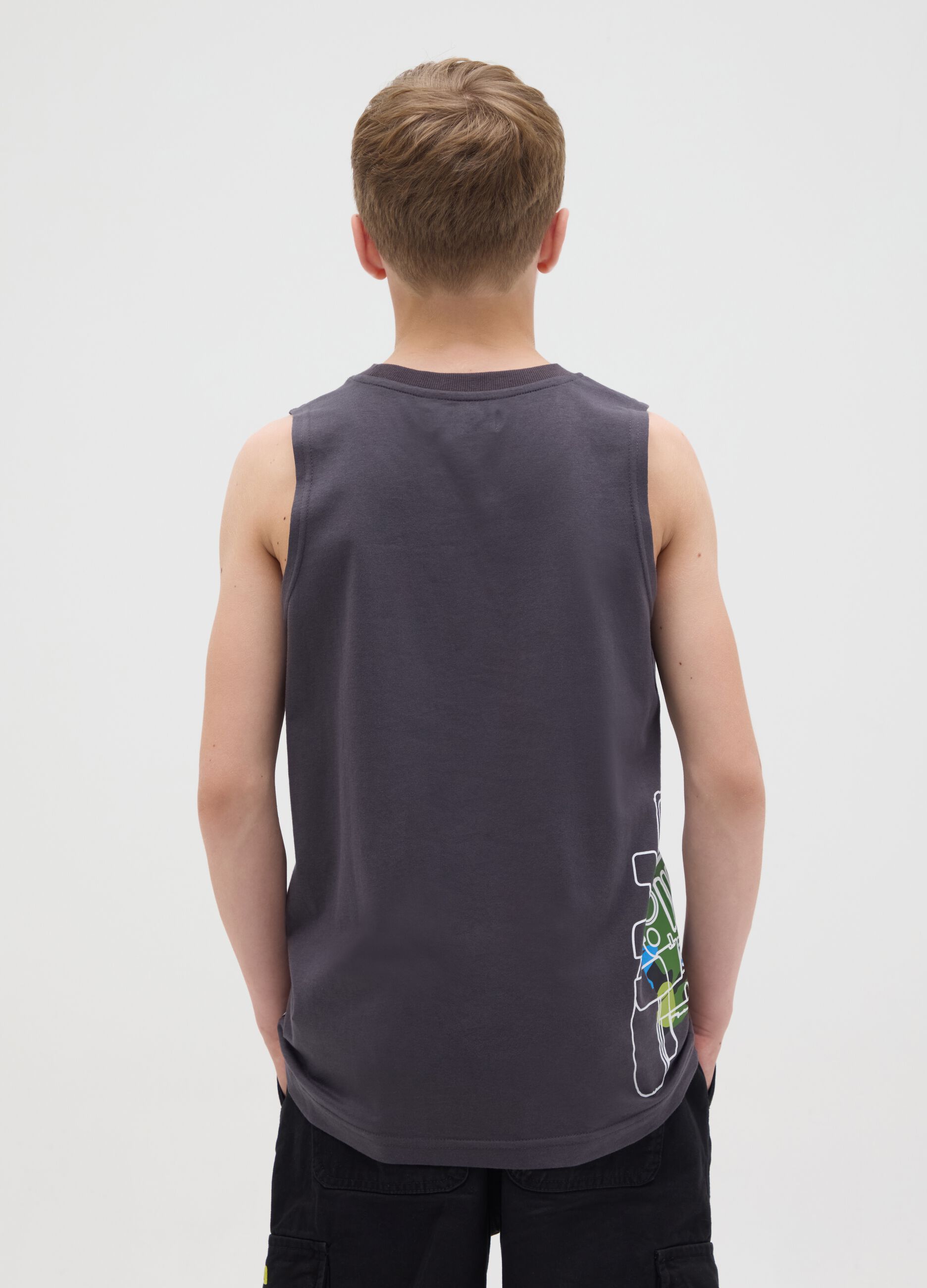 Kid's Black Pure Cotton Tank Top