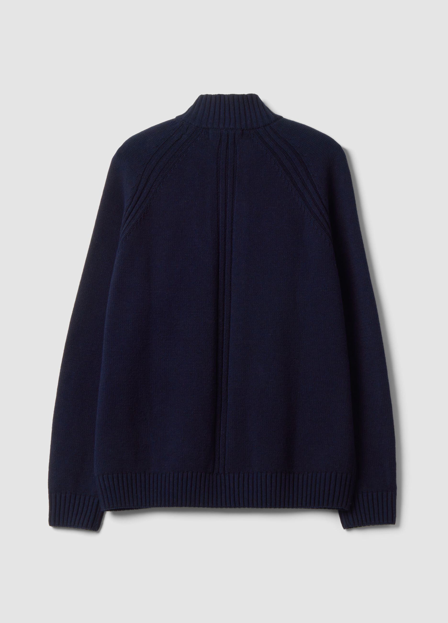 Cardigan blu con colletto in misto cotone