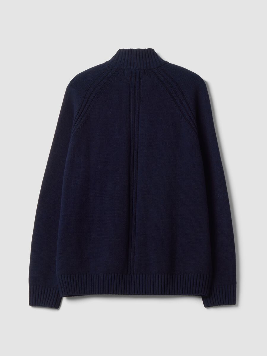 Cardigan blu con colletto in misto cotone_6