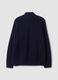 Cardigan blu con colletto in misto cotone_6
