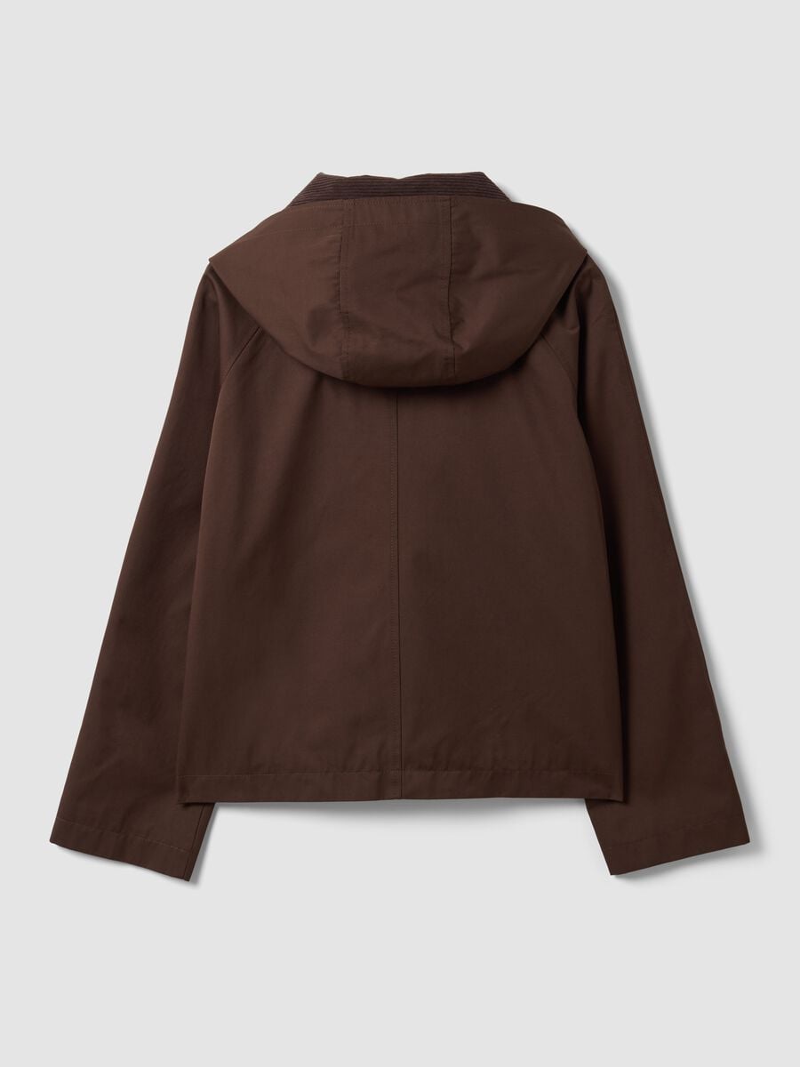 Giacca parka marrone con cappuccio e collo a coste in misto cotone_5