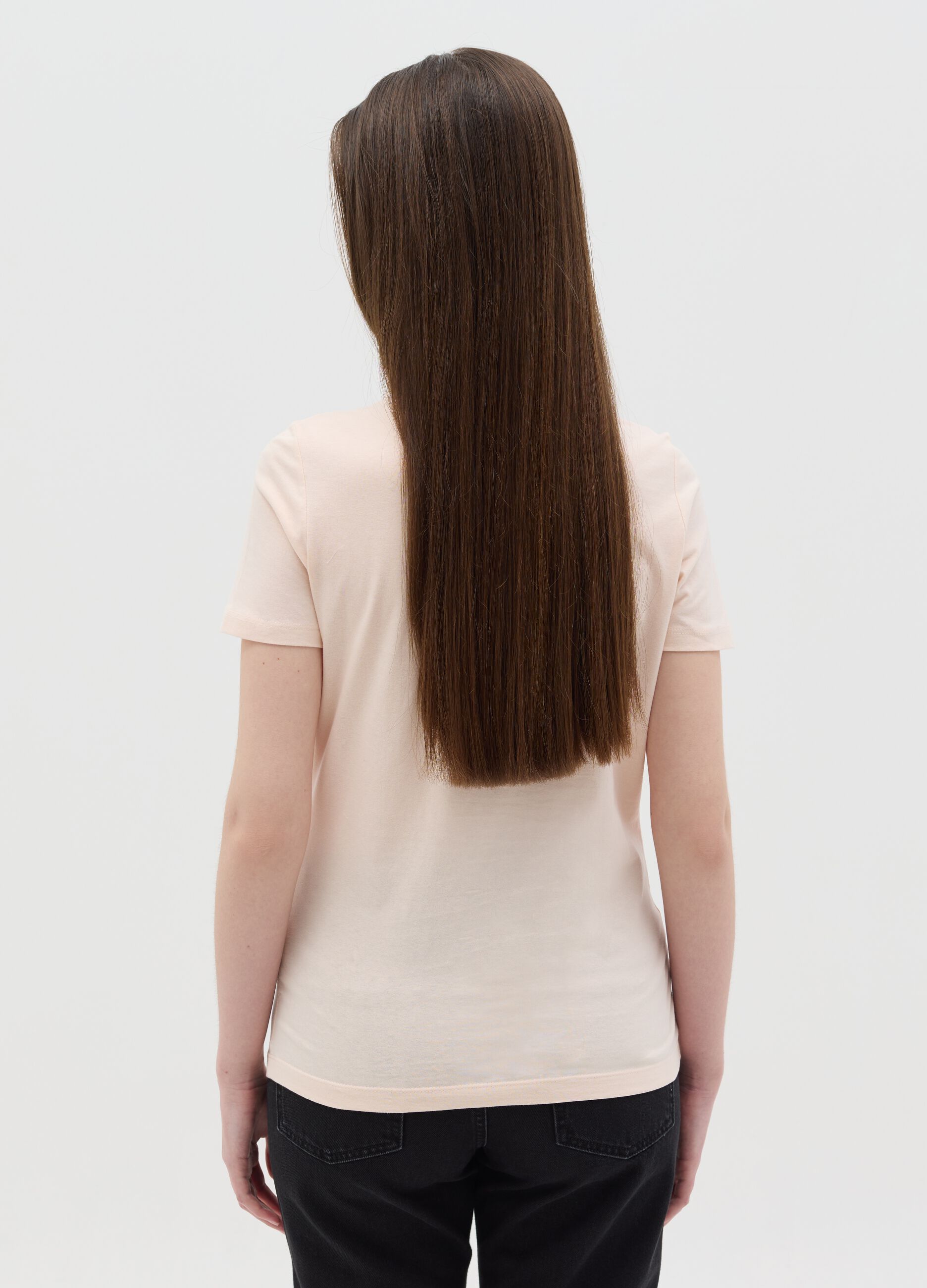 T-shirt rosa in cotone con stampa fiore