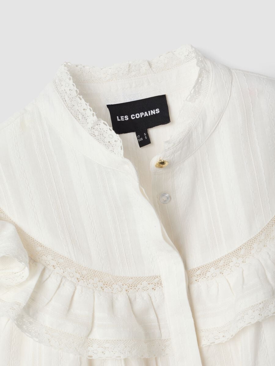 White pure cotton shirt with Mandarin collar and ruffles_5