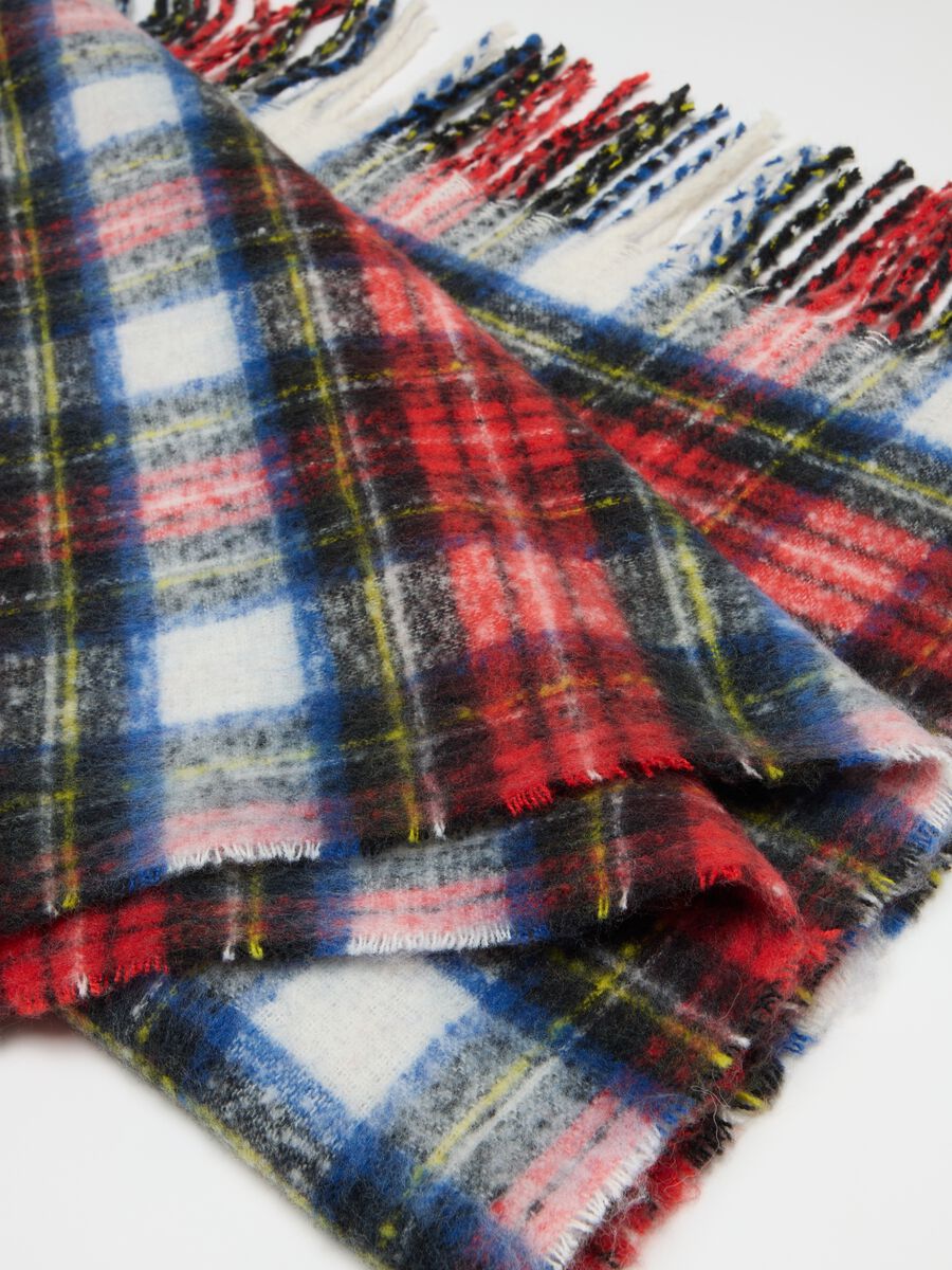 Multicolour Checked Scarf with Fringes_1