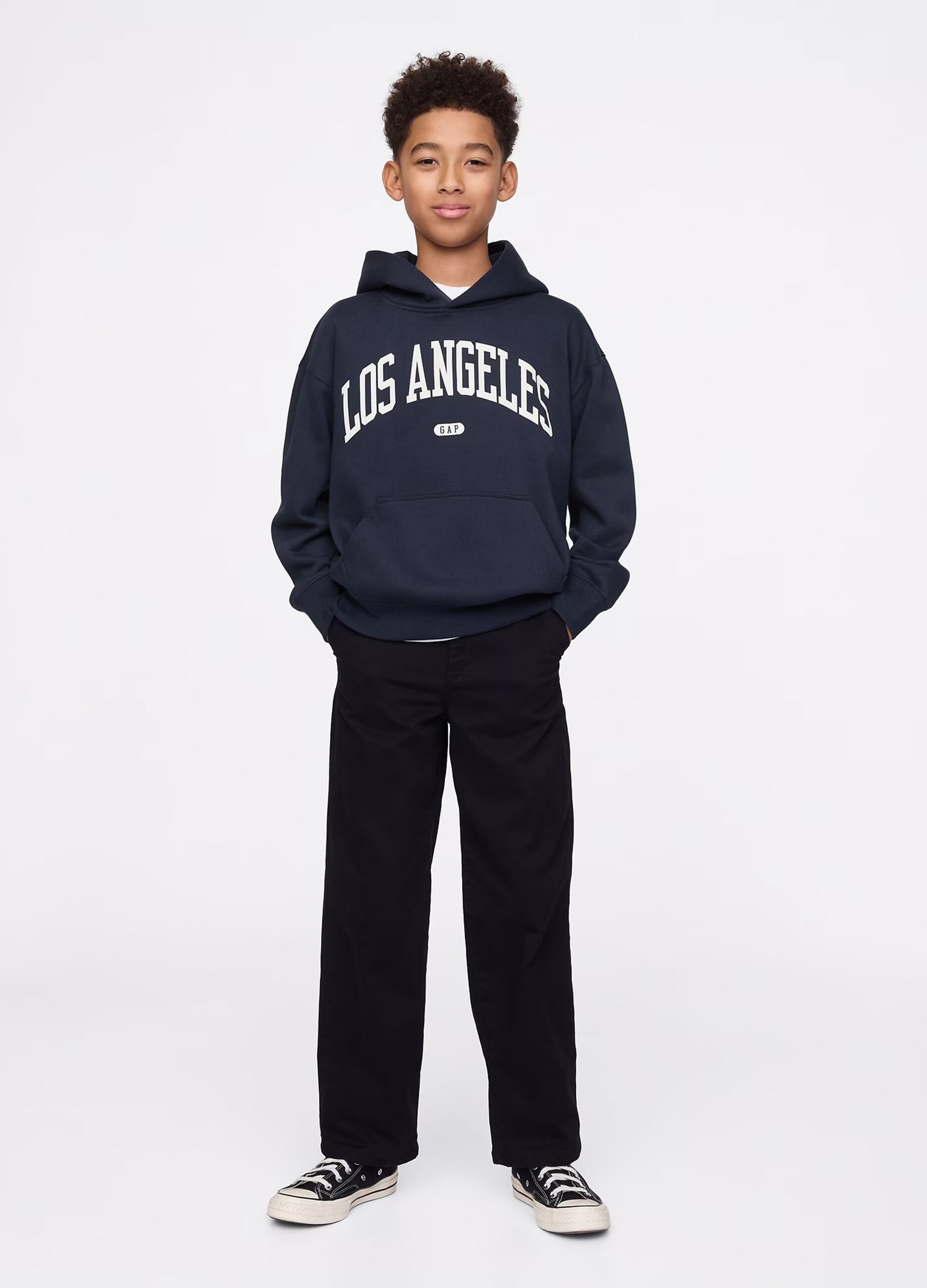 Blue cotton sweatshirt with hood and print