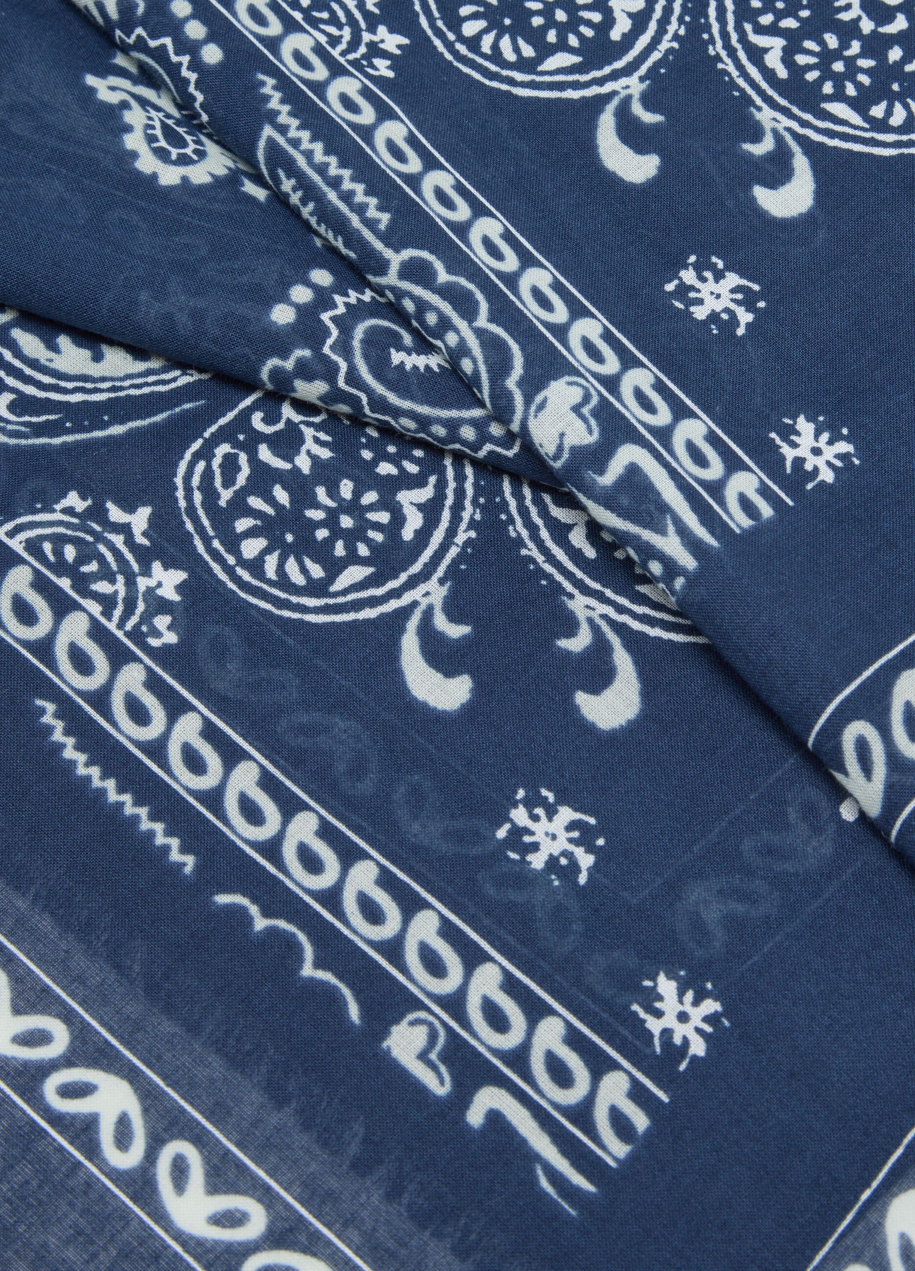 Pure blue cotton scarf with paisley pattern