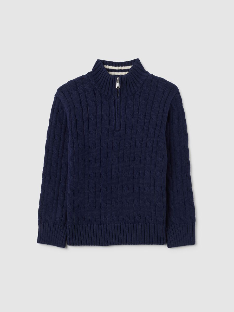 Maglione da bambino in puro cotone blu over fit_0