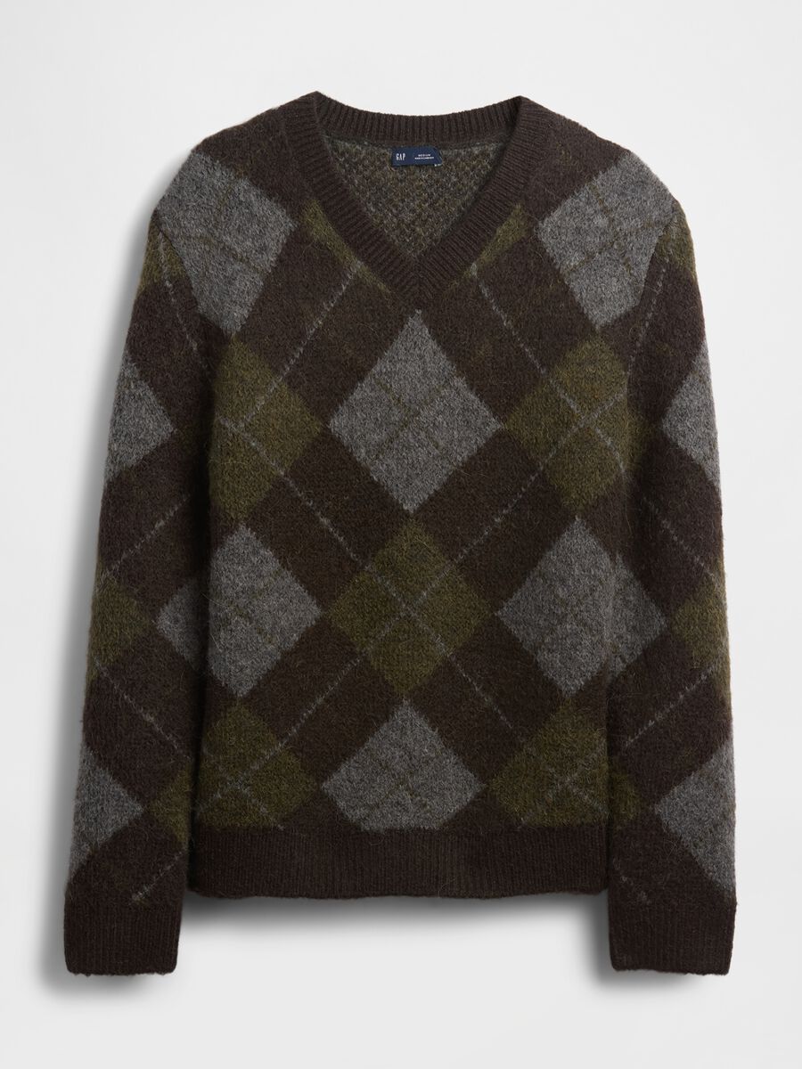 Diamond-patterned brown sweater in wool and alpaca blend_3