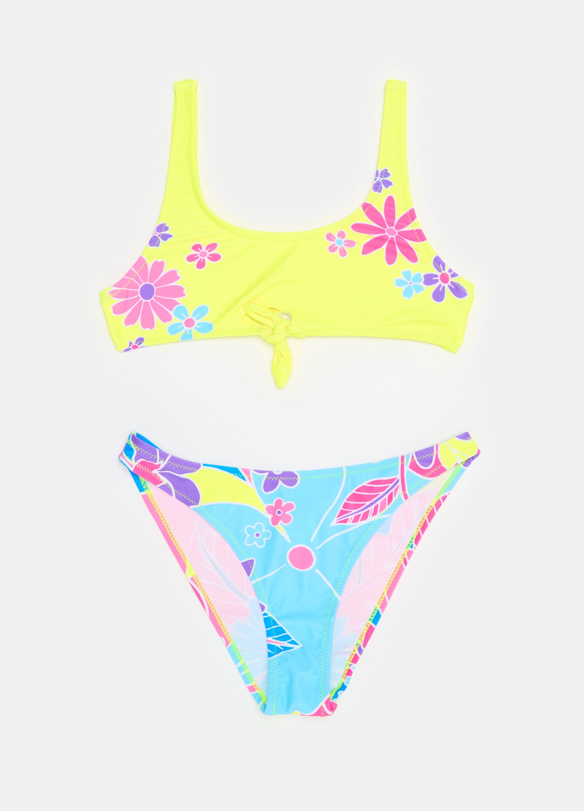 Floral bikini with knot and logo print