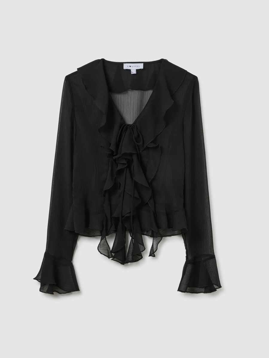 Blusa nero regular fit con volant_4