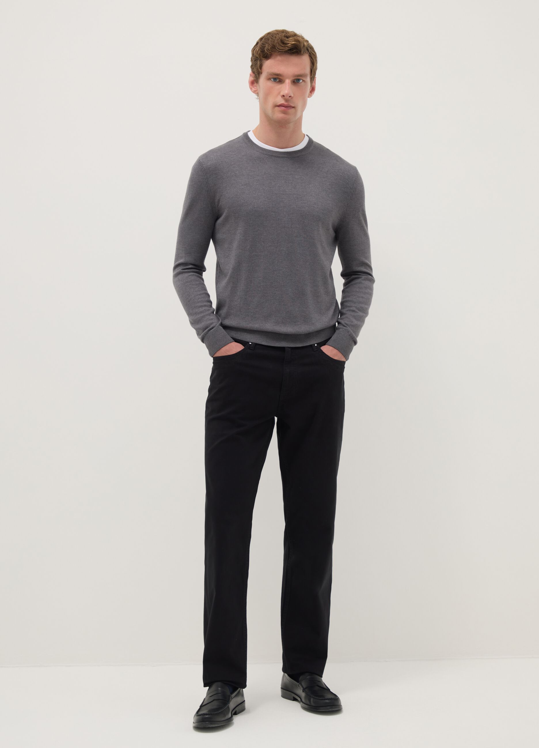 Black stretch cotton trousers regular fit