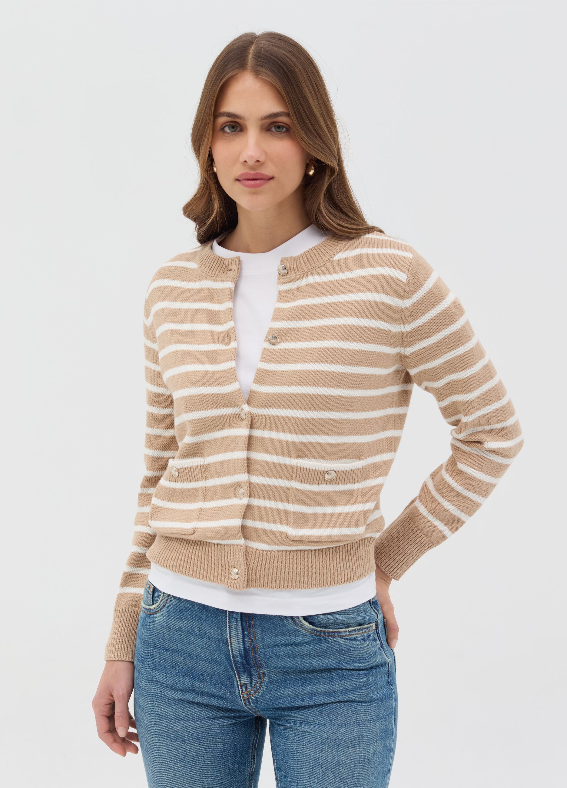 Striped cardigan with gold-coloured buttons