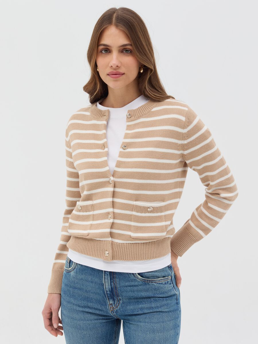 Striped cardigan with gold-coloured buttons_1