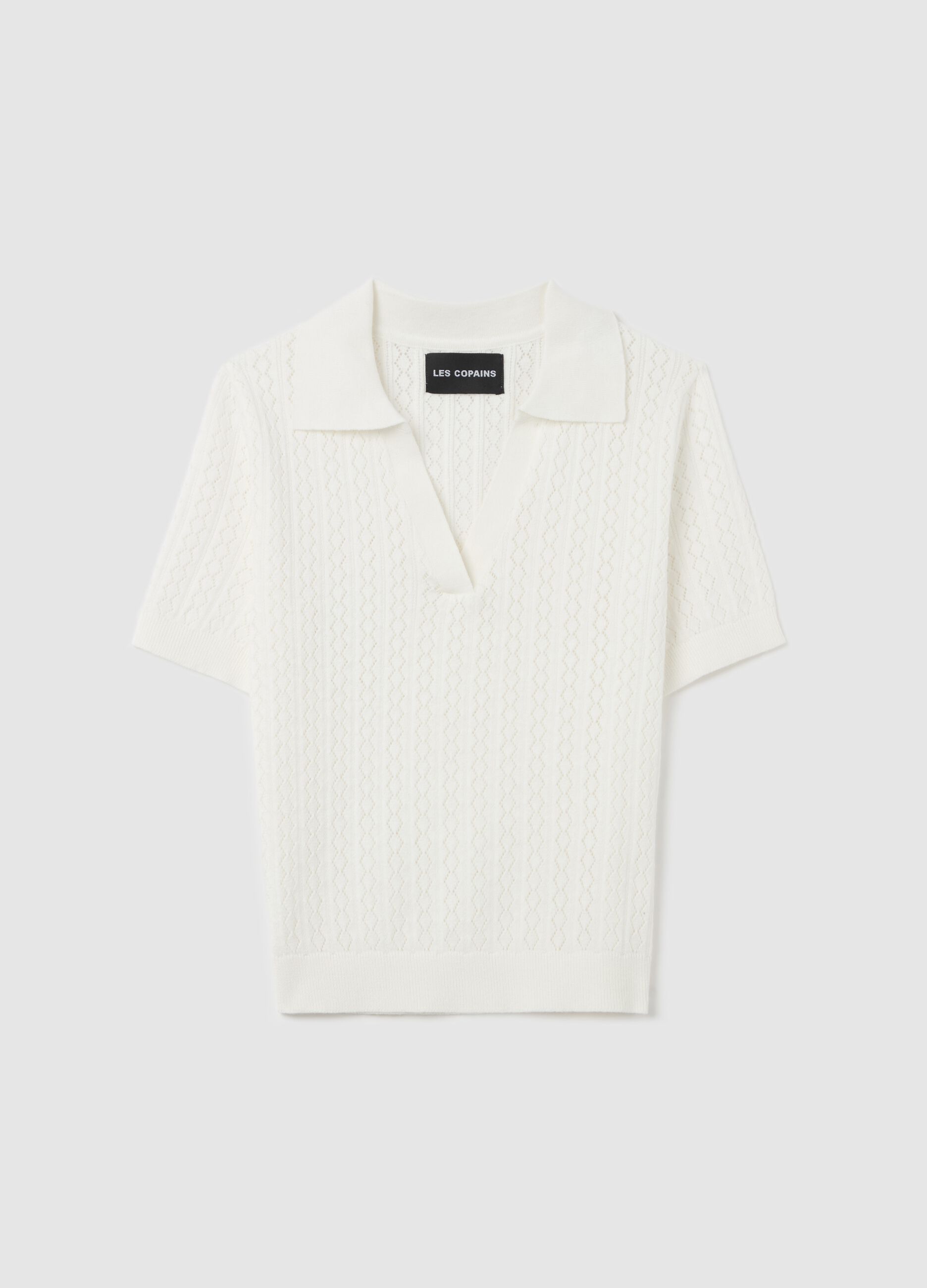 Pointelle T-shirt with polo neck