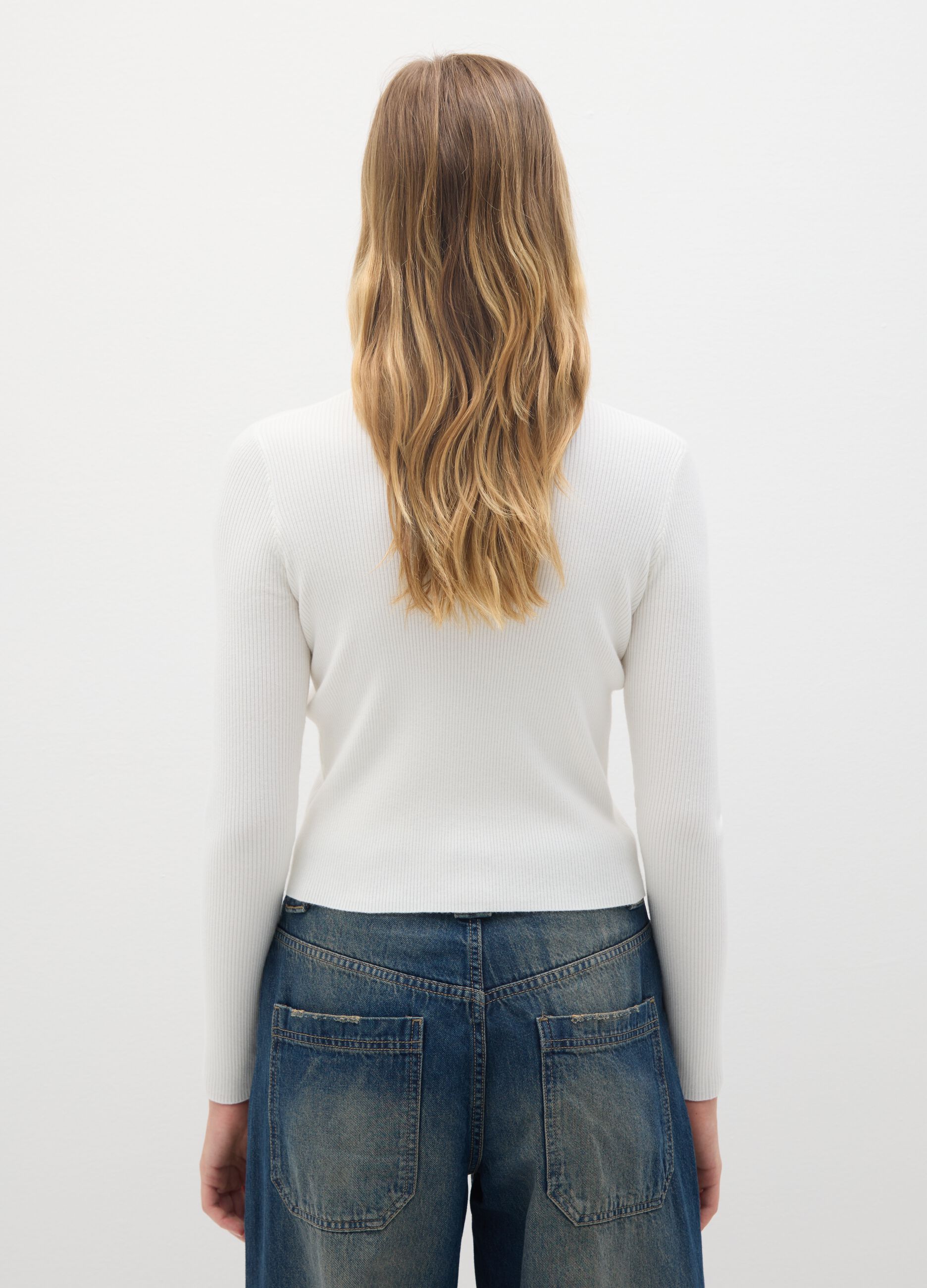 White Viscose Blend Fitted Jumper