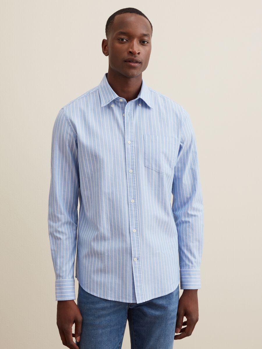 Striped Oxford cotton shirt with pocket_0