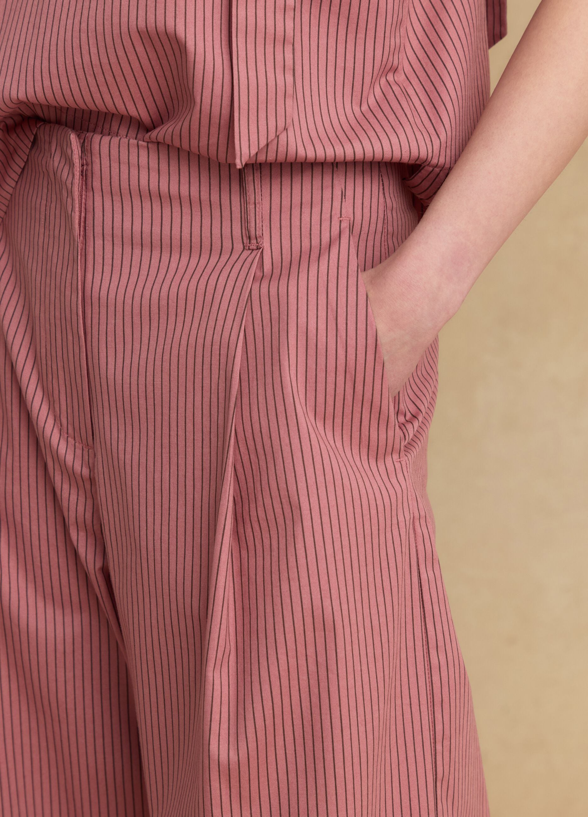 Pantaloni rosa palazzo in cotone elasticizzato a righe