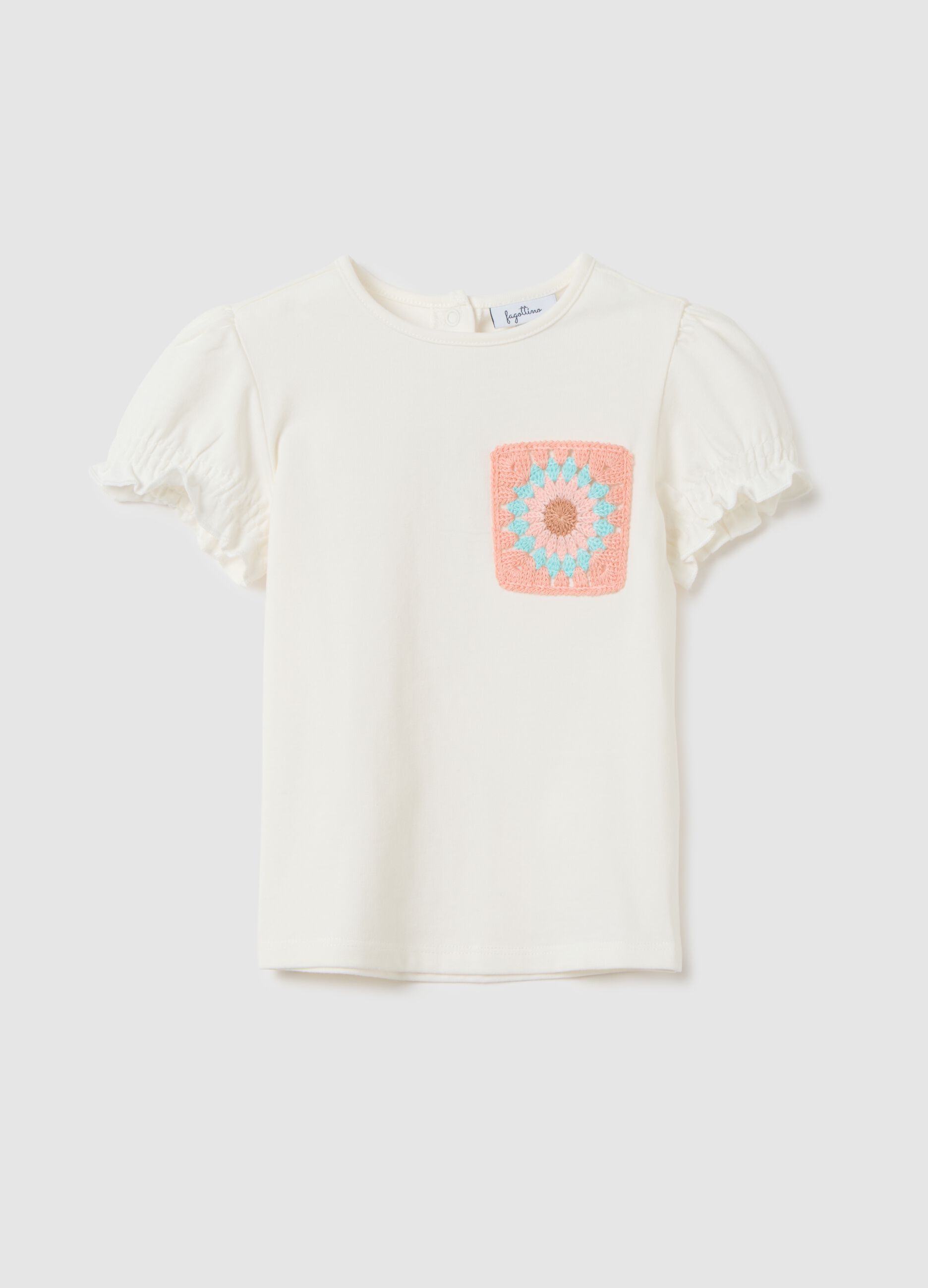 T-shirt da neonata in cotone bianco regular fit con crochet