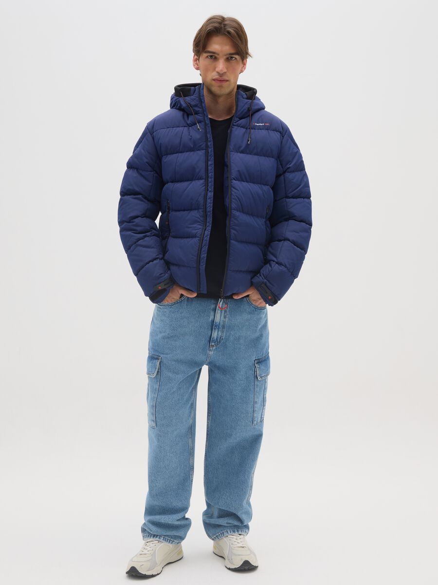 Regular Blue Padded Jacket with Zip_1