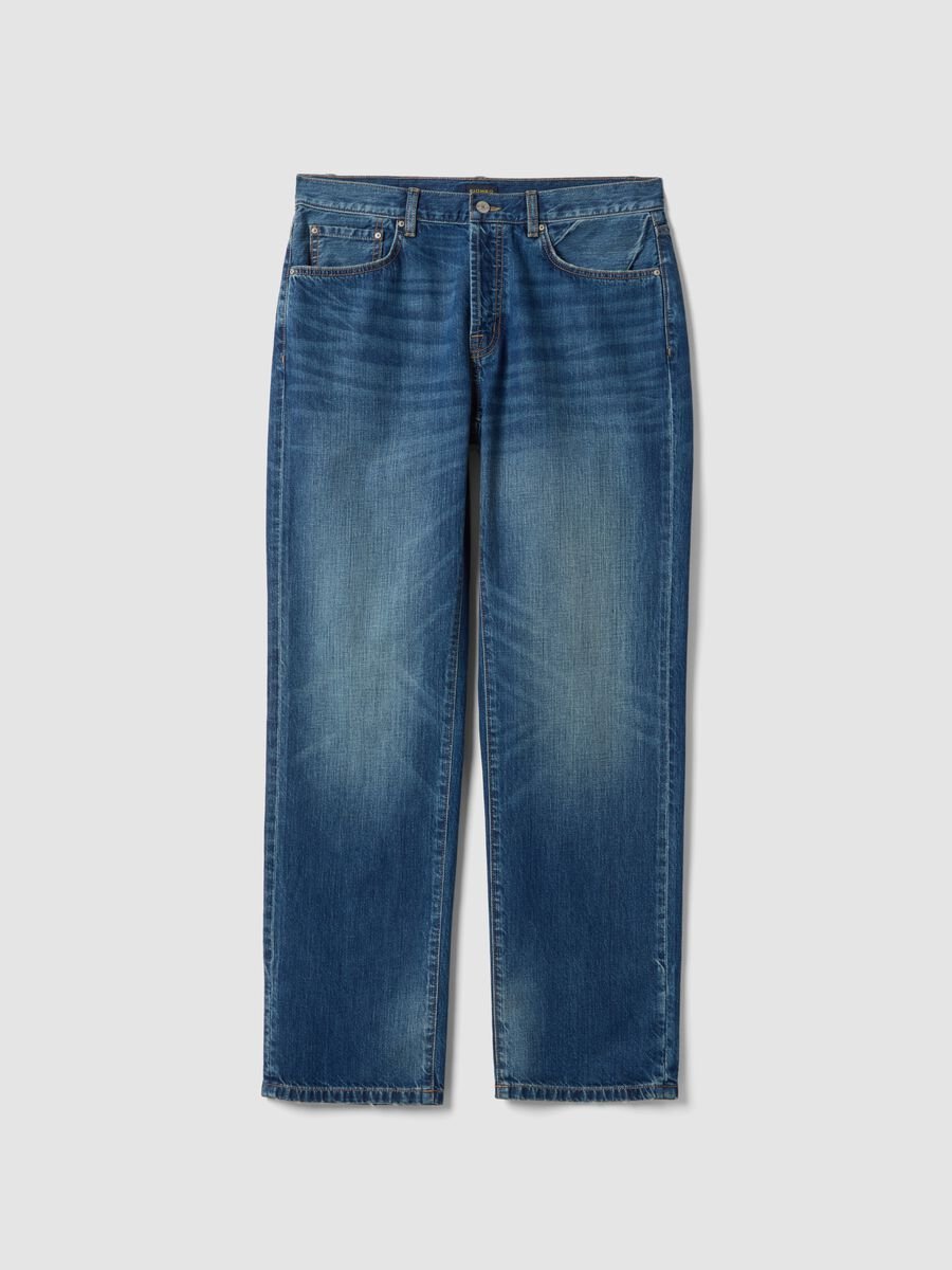Blue Regular Fit Cotton Denim and Linen Blend Jeans_1