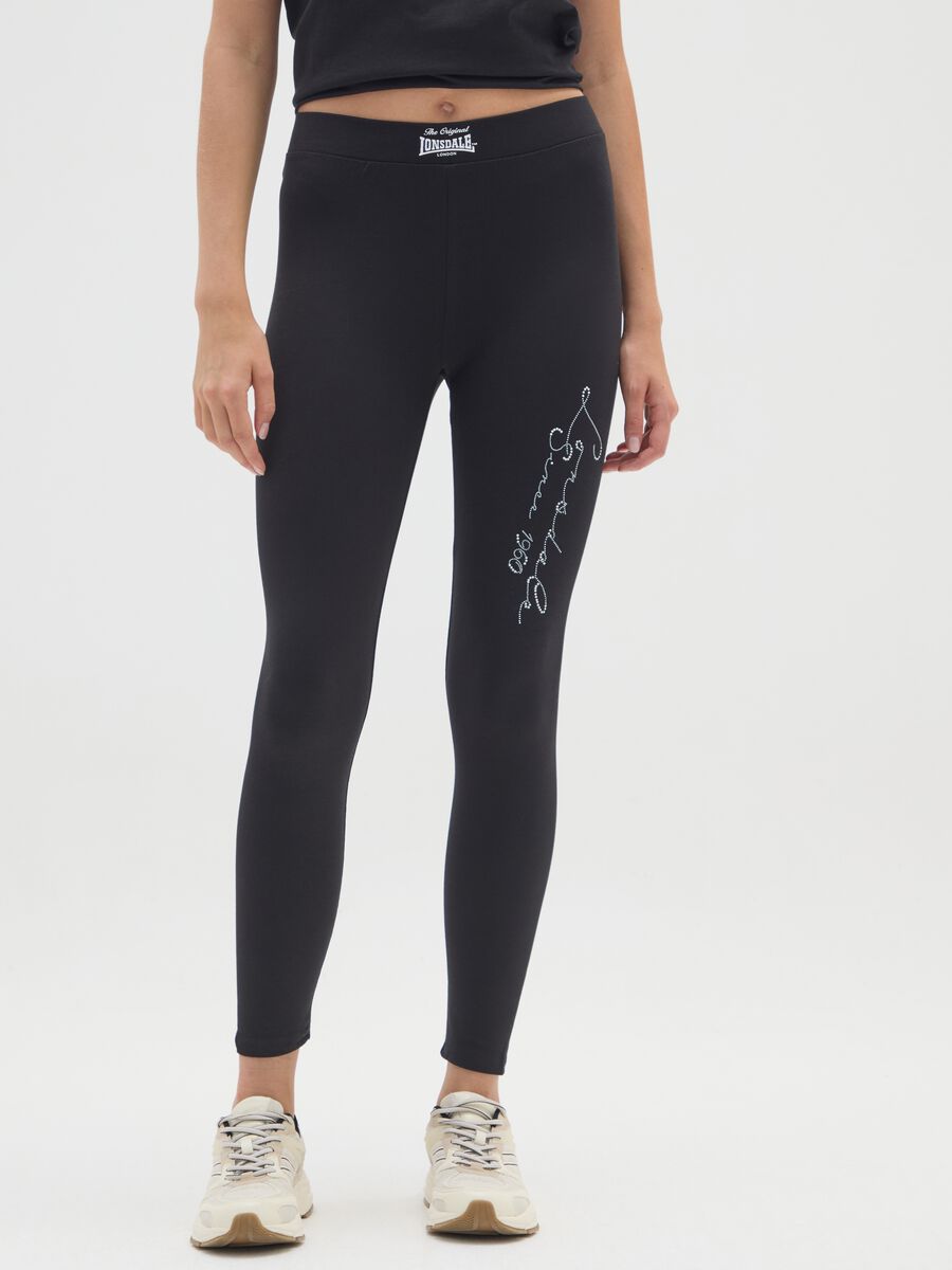 Black stretch cotton leggings regular fit_1