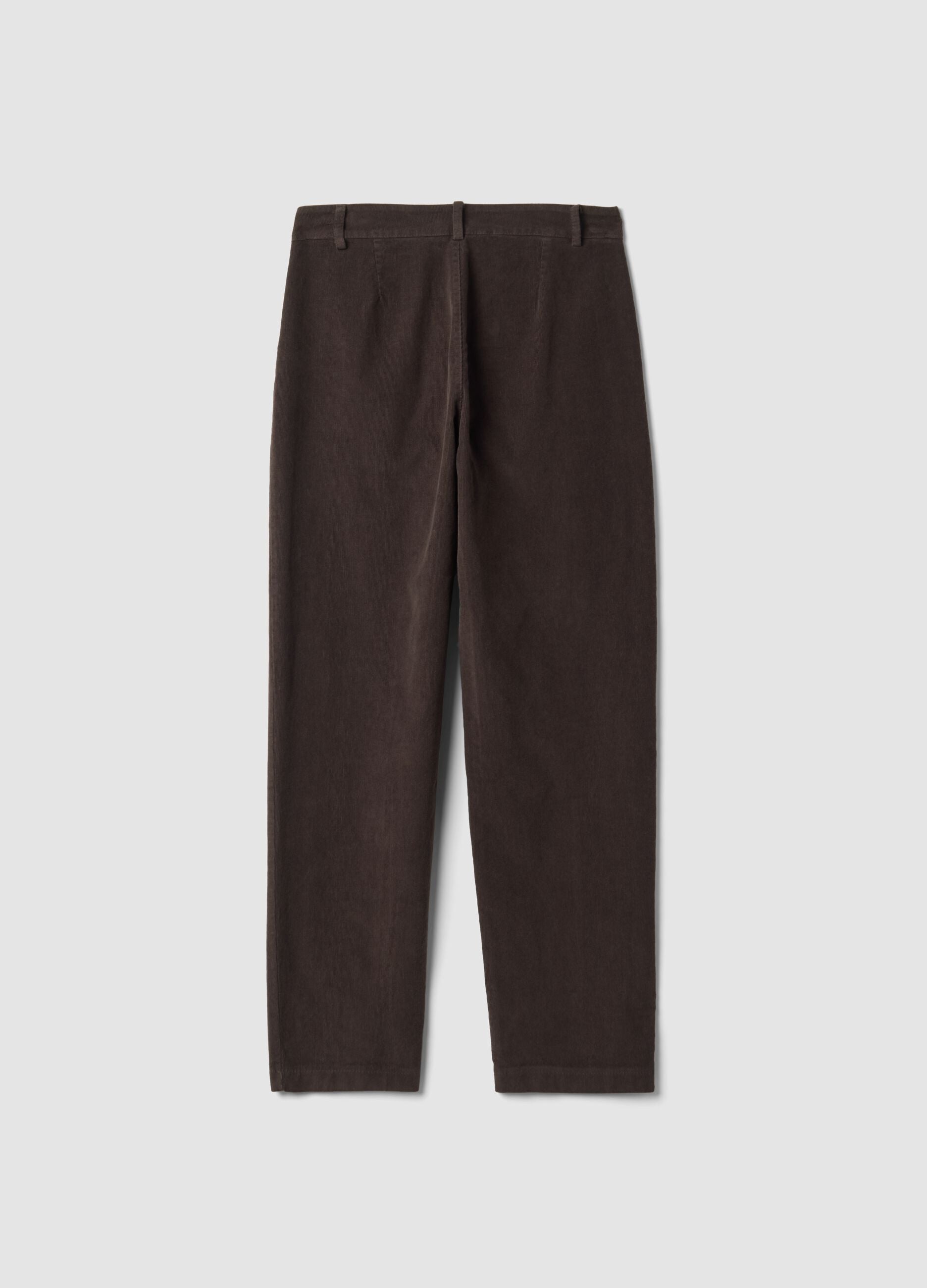 Brown ribbed regular-fit stretch cotton trousers