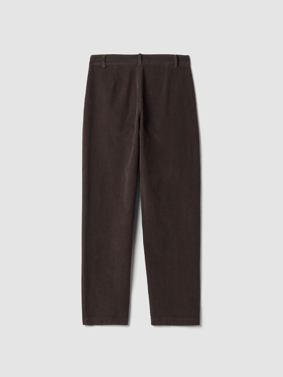 Brown ribbed regular-fit stretch cotton trousers_1